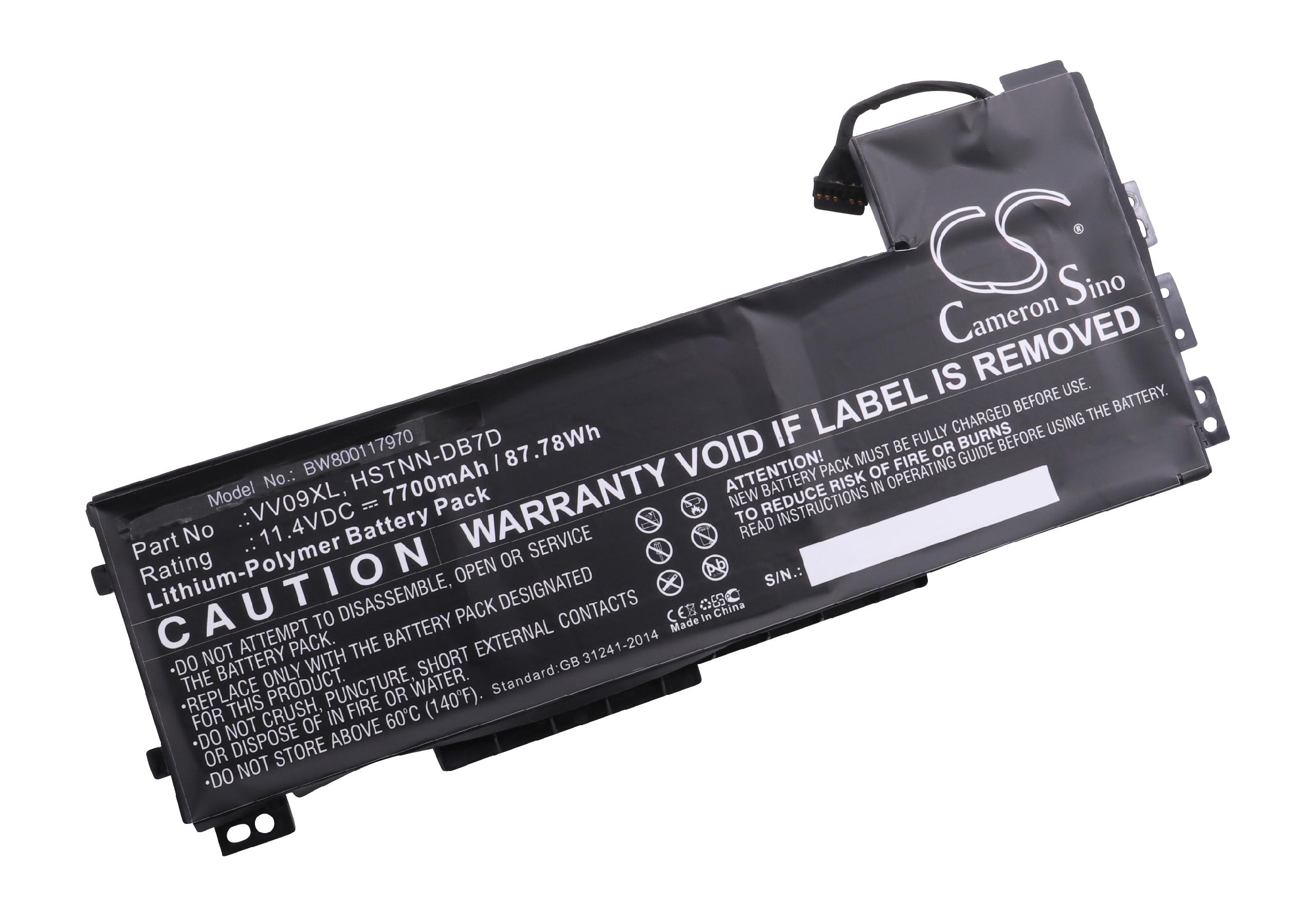 Batterie remplace HP 808398-2B1, 808398-2B2 pour ordinateur portable - 7700mAh 11,4V Li-polymère, noir