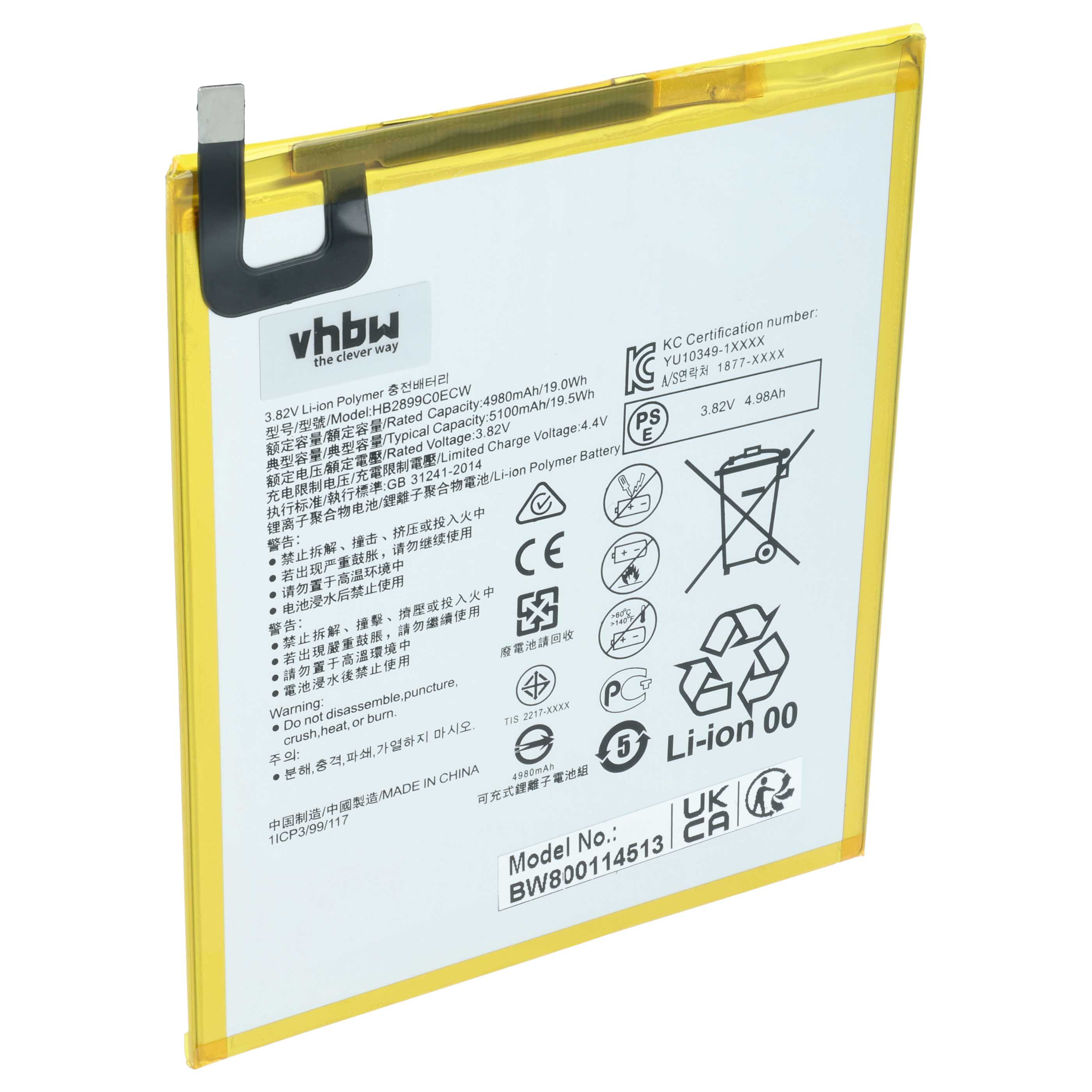 Tablet Battery replaces Huawei HB2899C0ECW - 5100 mAh 3.82 V Li-polymer