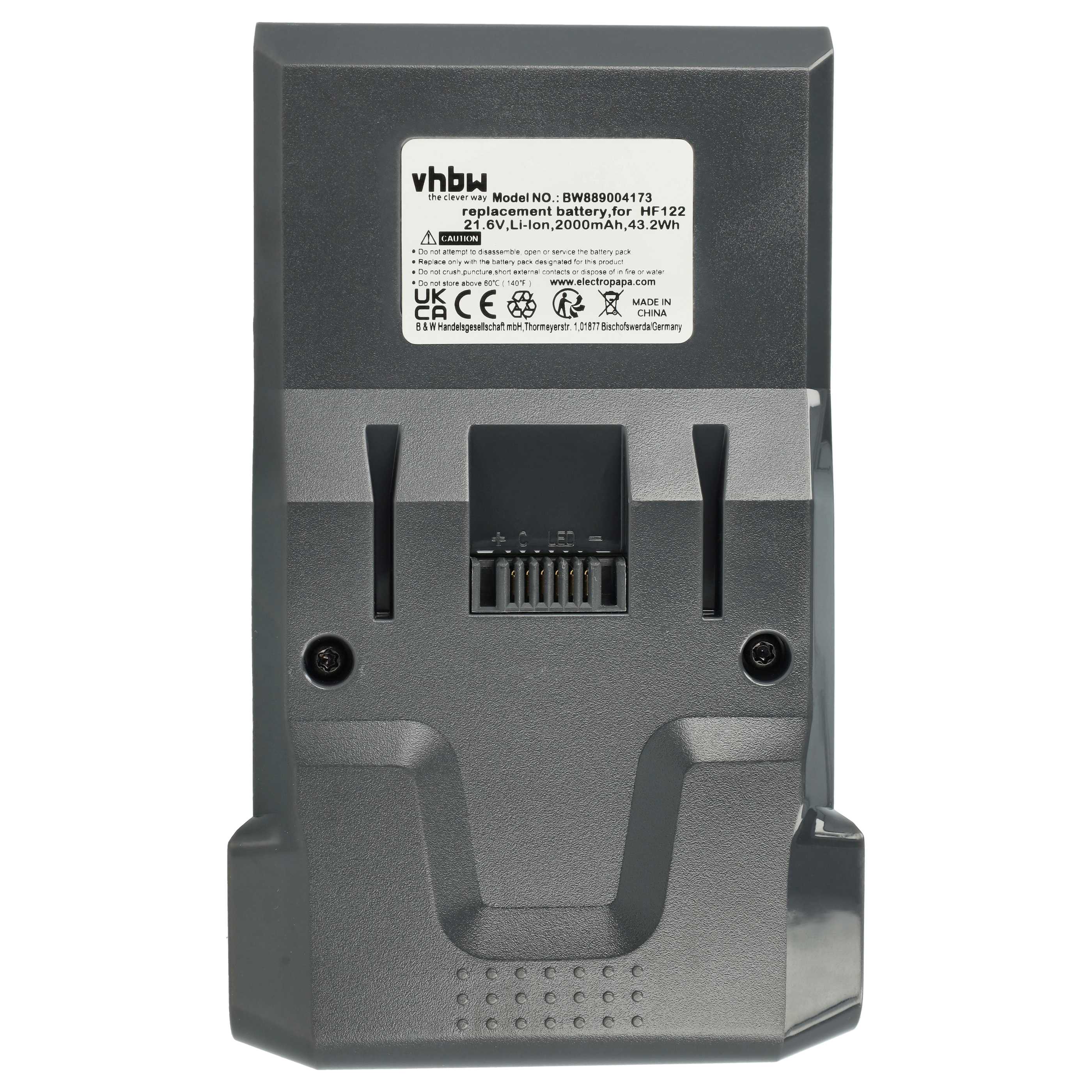 Akku als Ersatz für Hoover B012, 35602208 für Hoover - 2000mAh 12,6V Li-Ion, schwarz