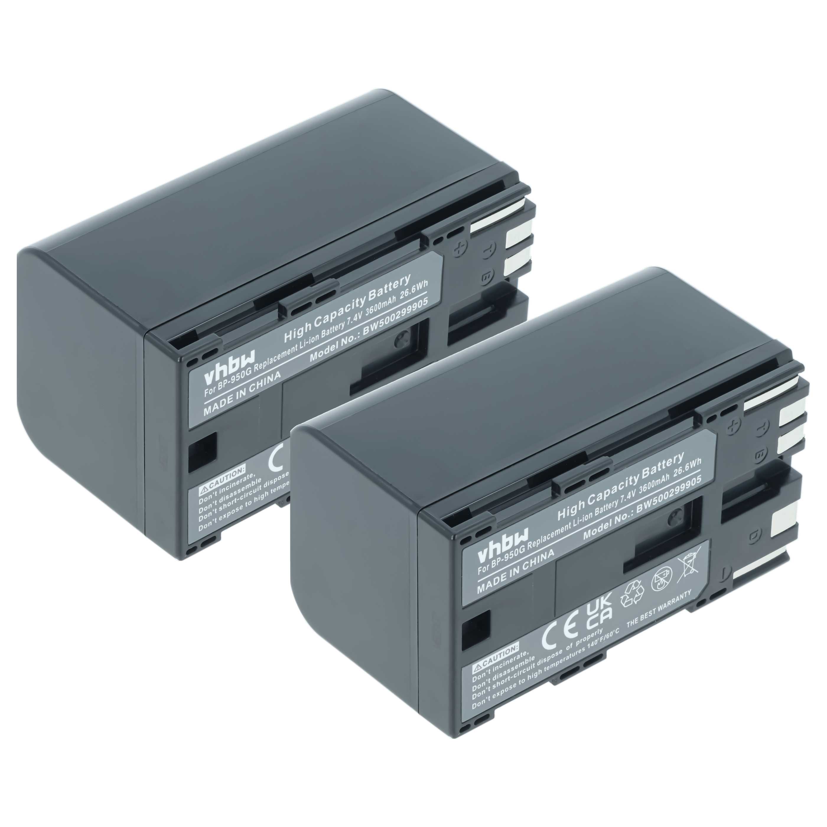 Videocamera 2x Battery replaces Canon BP-975, BP-955, BP-925, BP-950G - 3600 mAh 7.4 V Li-Ion
