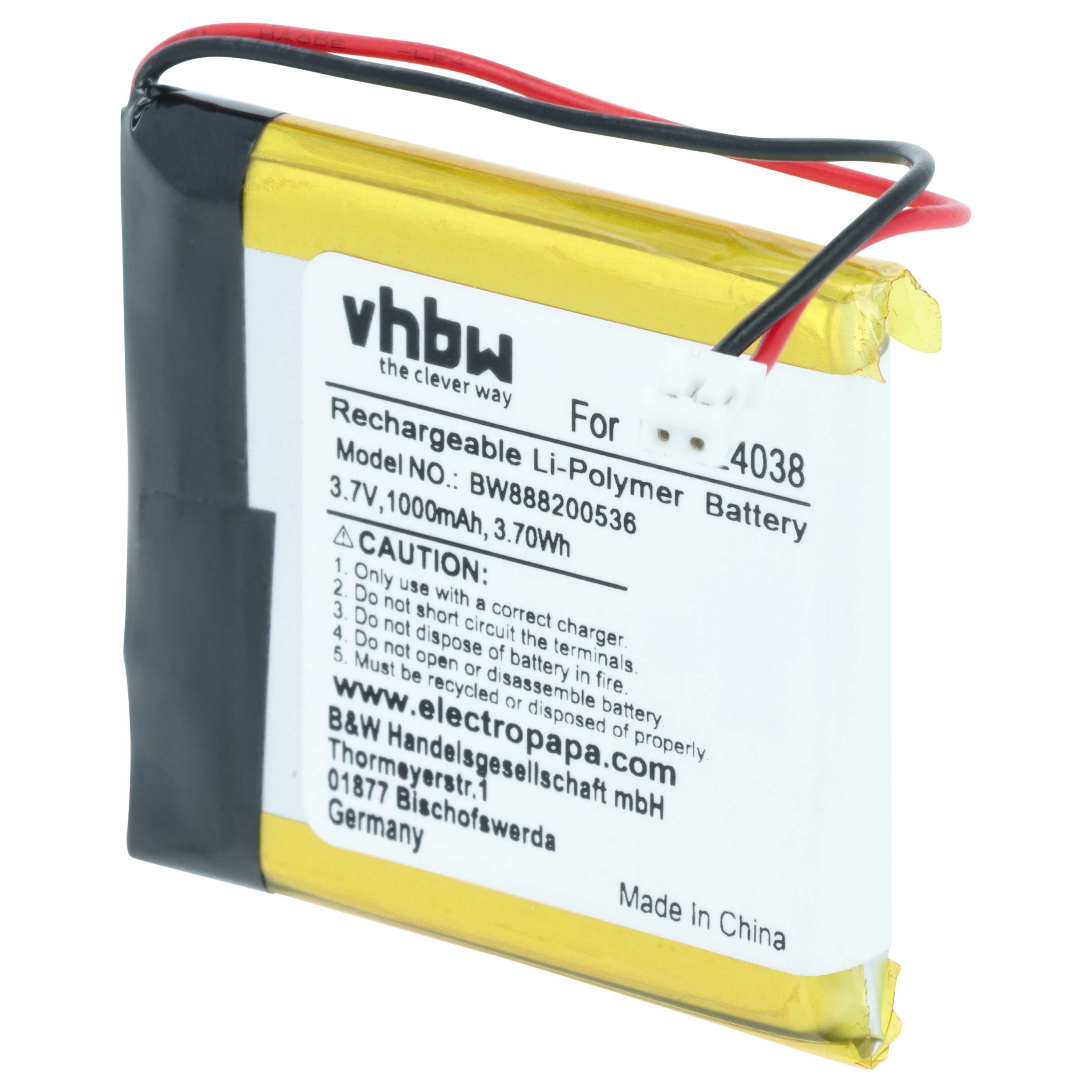 Batteria sostituisce Sony SM-03, LIS1662HNPC, 1588-0911 per auricolari cuffie - 1000mAh 3,7V Li-Poly