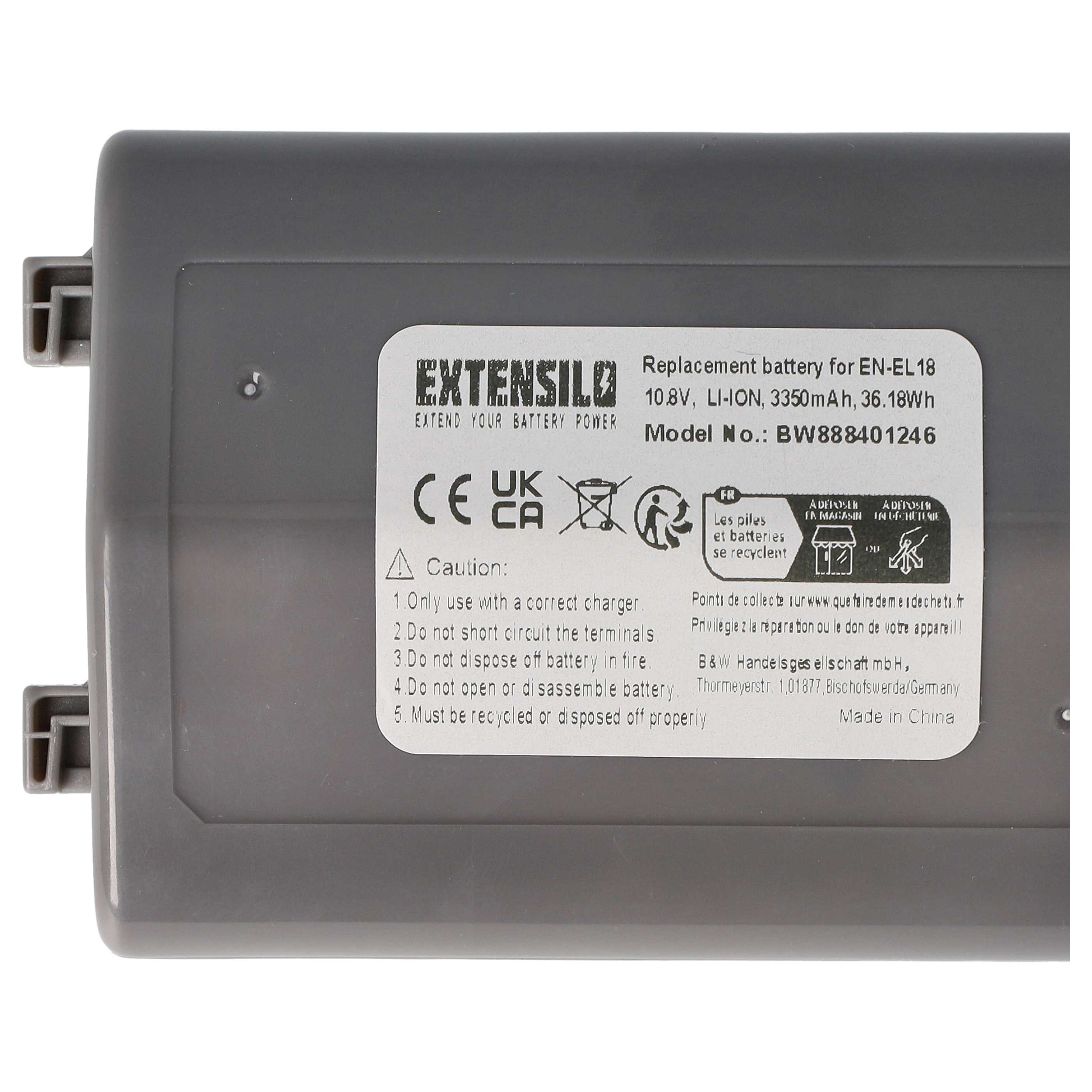Battery replaces Nikon EN-EL18 - 3350mAh, 10.8V, Li-Ion