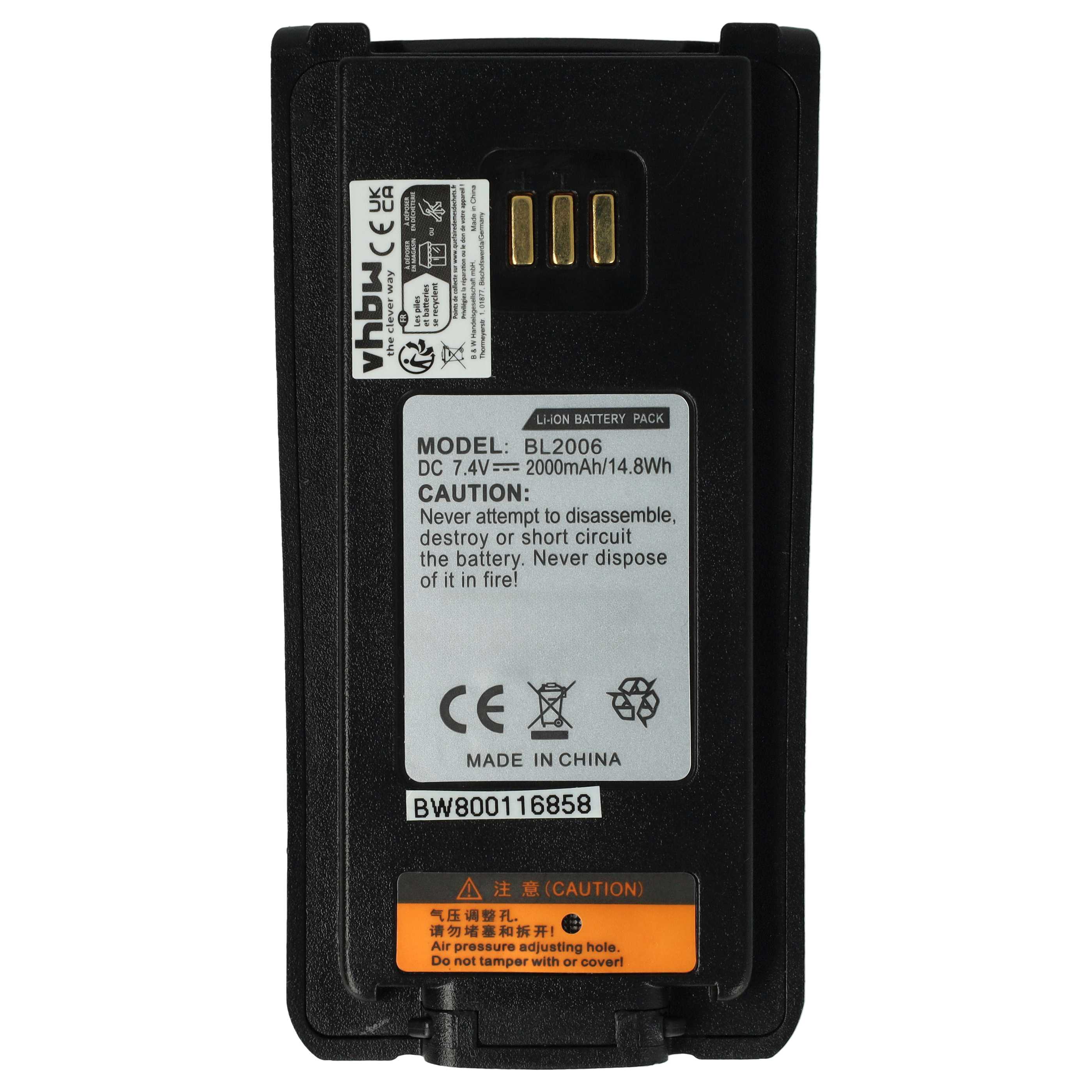 Radio Battery replaces Hyt BL2006Li, BL2008, BL2006, BL2503 - 2000 mAh 7.4 V Li-Ion