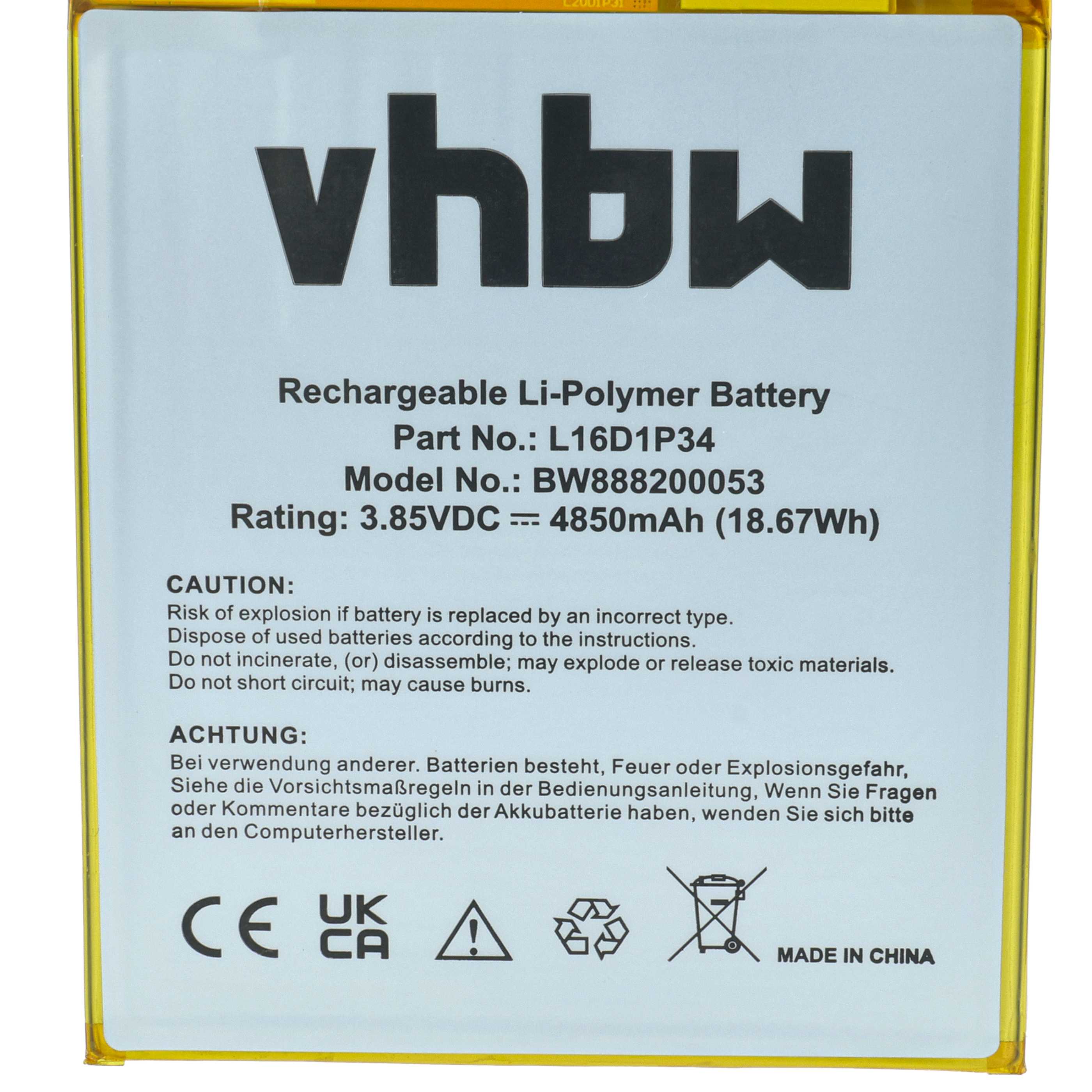 Tablet-Akku als Ersatz für Lenovo L16D1P34 - 4850mAh 3,85V Li-Polymer