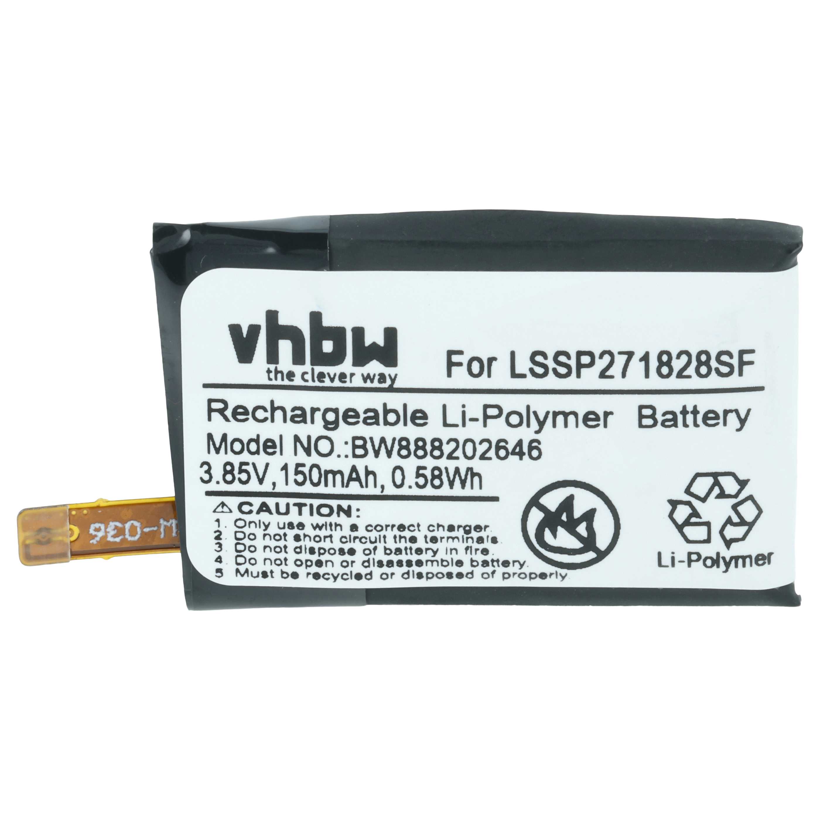 Smartwatch Battery replaces Fitbit R-41021555, 261827 - 150 mAh 3.85 V Li-polymer