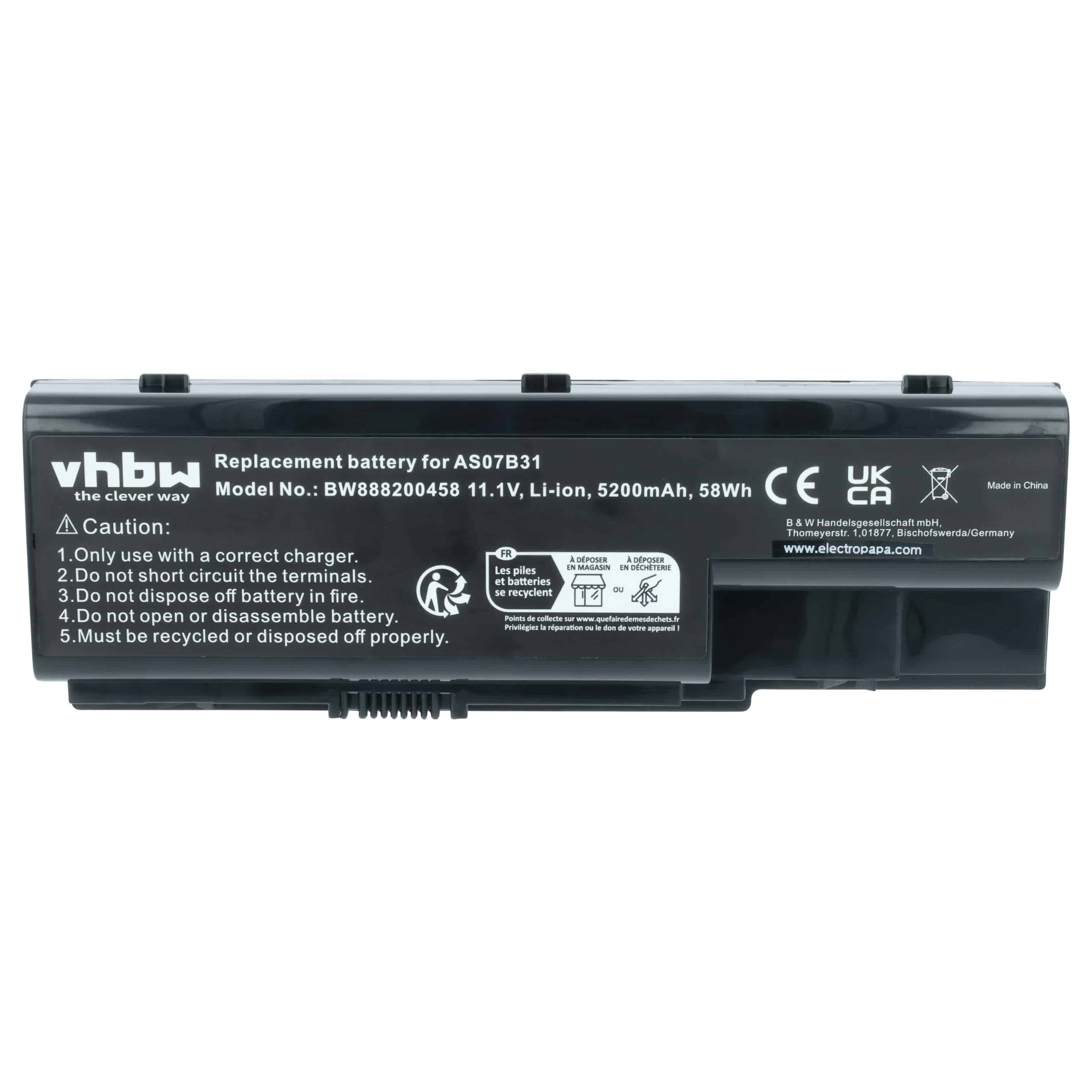Akumulator do laptopa zamiennik Acer 01AS-2007B, AS07B32, AK.006BT.019 - 5200 mAh 11,1 V Li-Ion, czarny