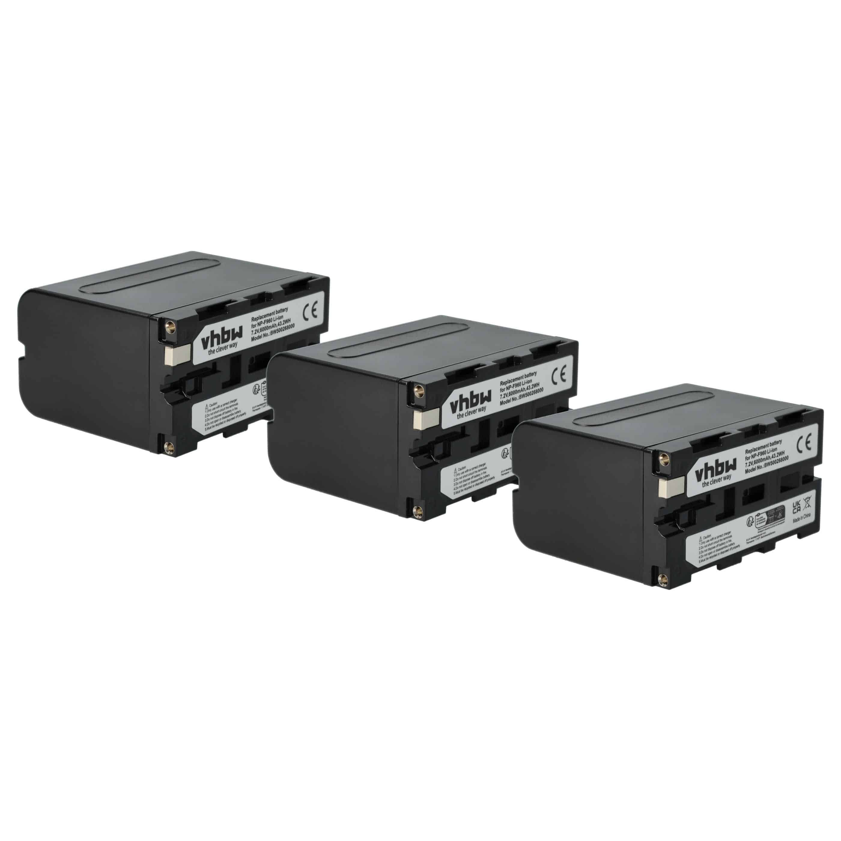 Videocamera 3x Battery replaces Sony NP-F930, NP-F960, NP-F950, NP-F950/B, NP-F930/B - 6000 mAh 7.2 V Li-Ion