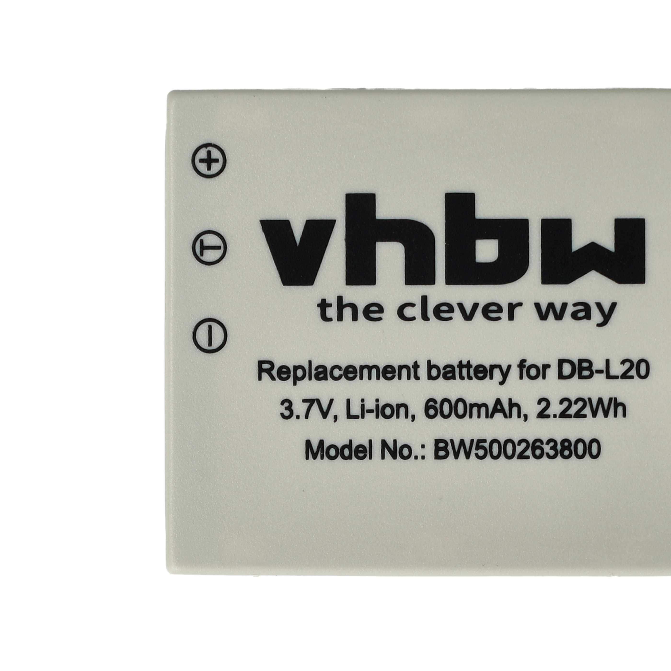 3x Battery replaces Sanyo DB-L20A, DB-L20, DB-L20AEX - 600mAh, 3.7V, Li-Ion