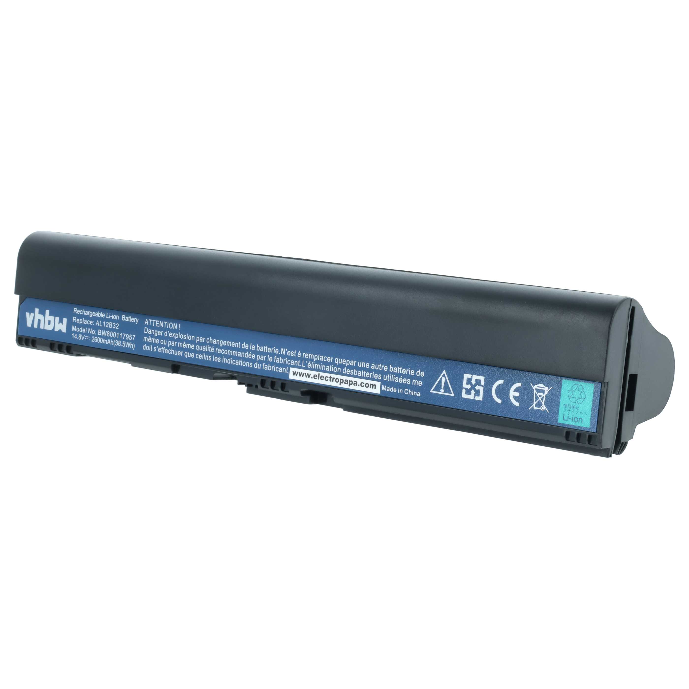 Akumulator do laptopa zamiennik Acer AL12B31, AL12B32, 4ICR17/65, AL12B72 - 2600 mAh 14,8 V Li-Ion, czarny