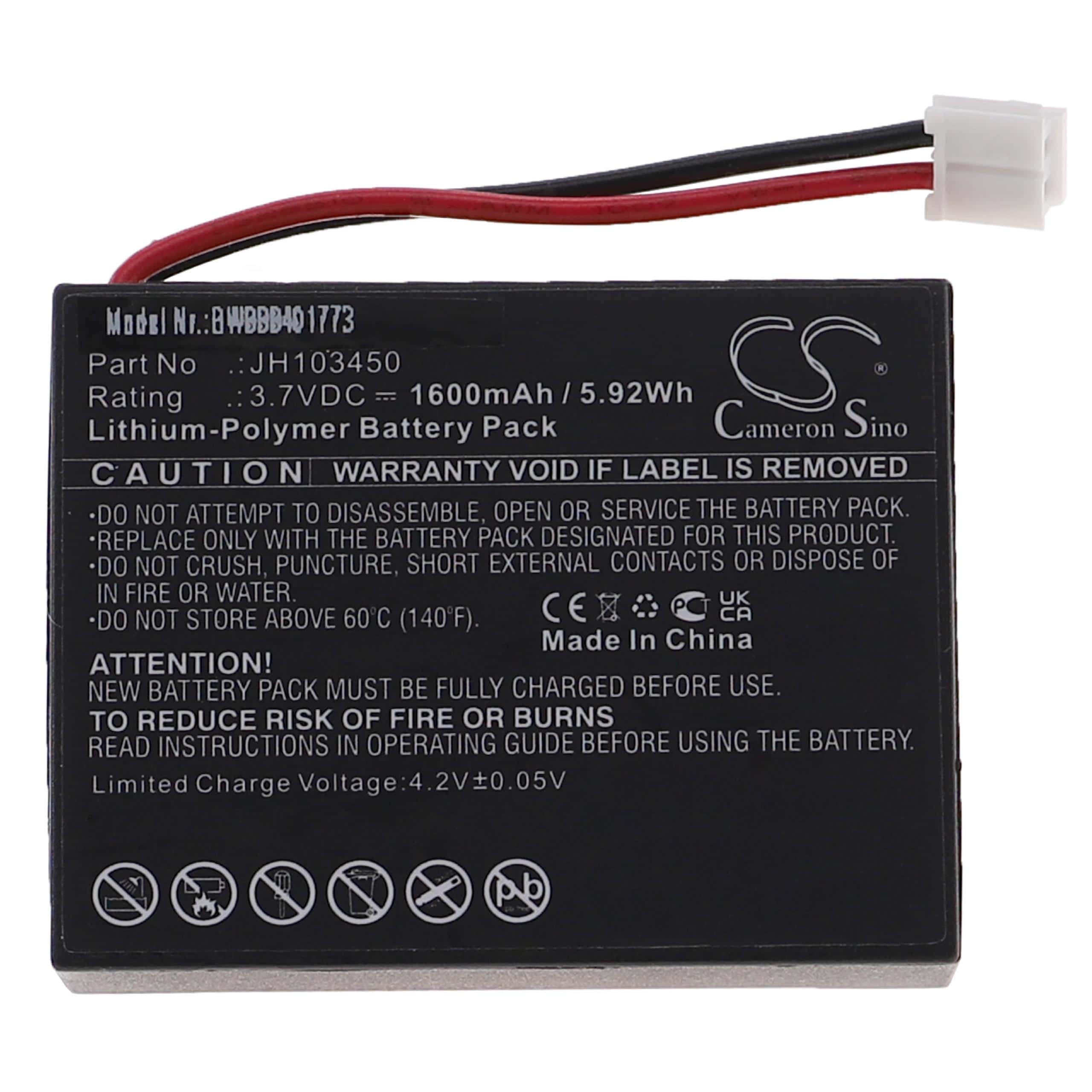 Batterie remplace Levana JH103450 pour moniteur bébé - 1600mAh 3,7V Li-polymère