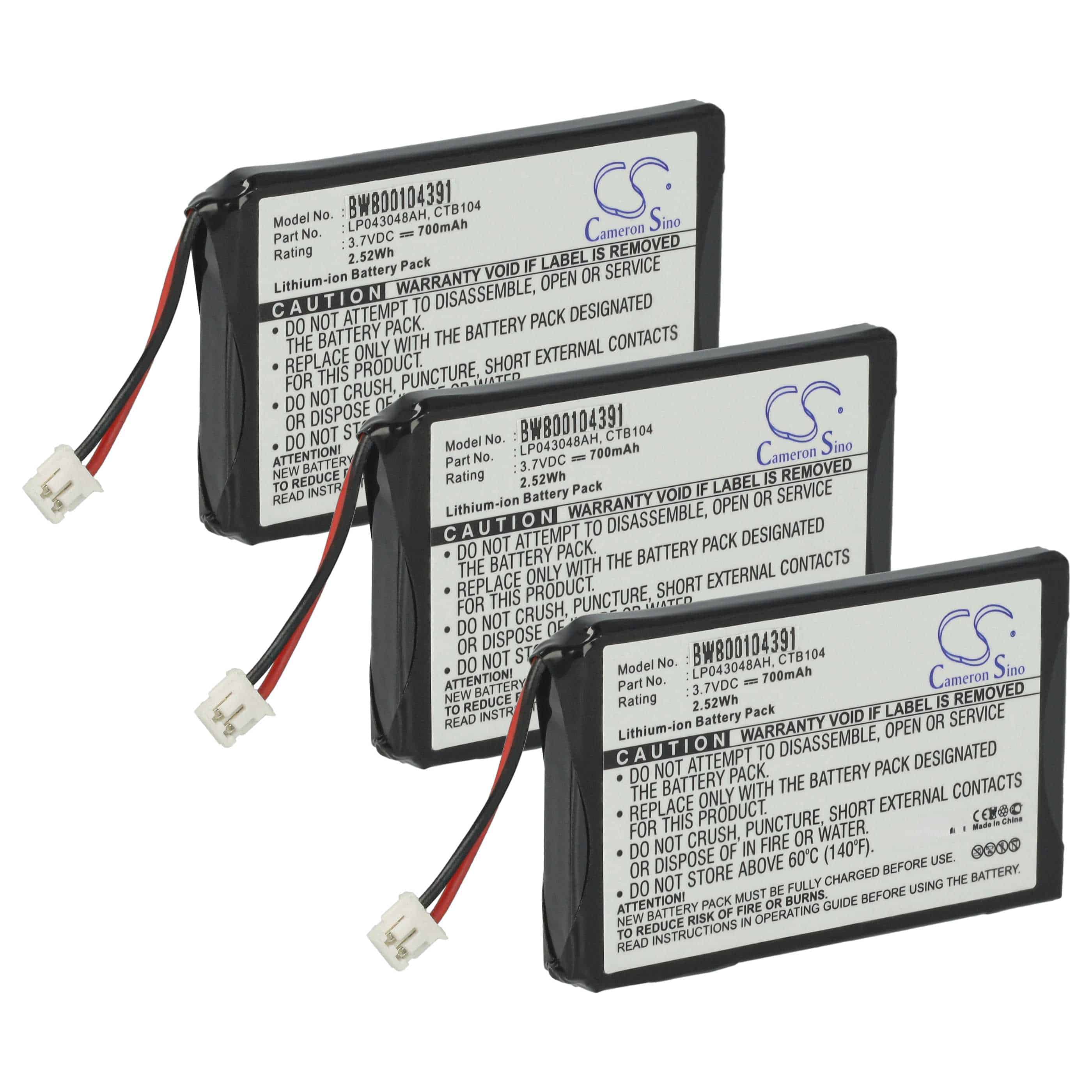 3x Batteries remplace 253230694, LP043048AH, CTB104 pour téléphone T-Com - 700mAh 3,7V Li-ion