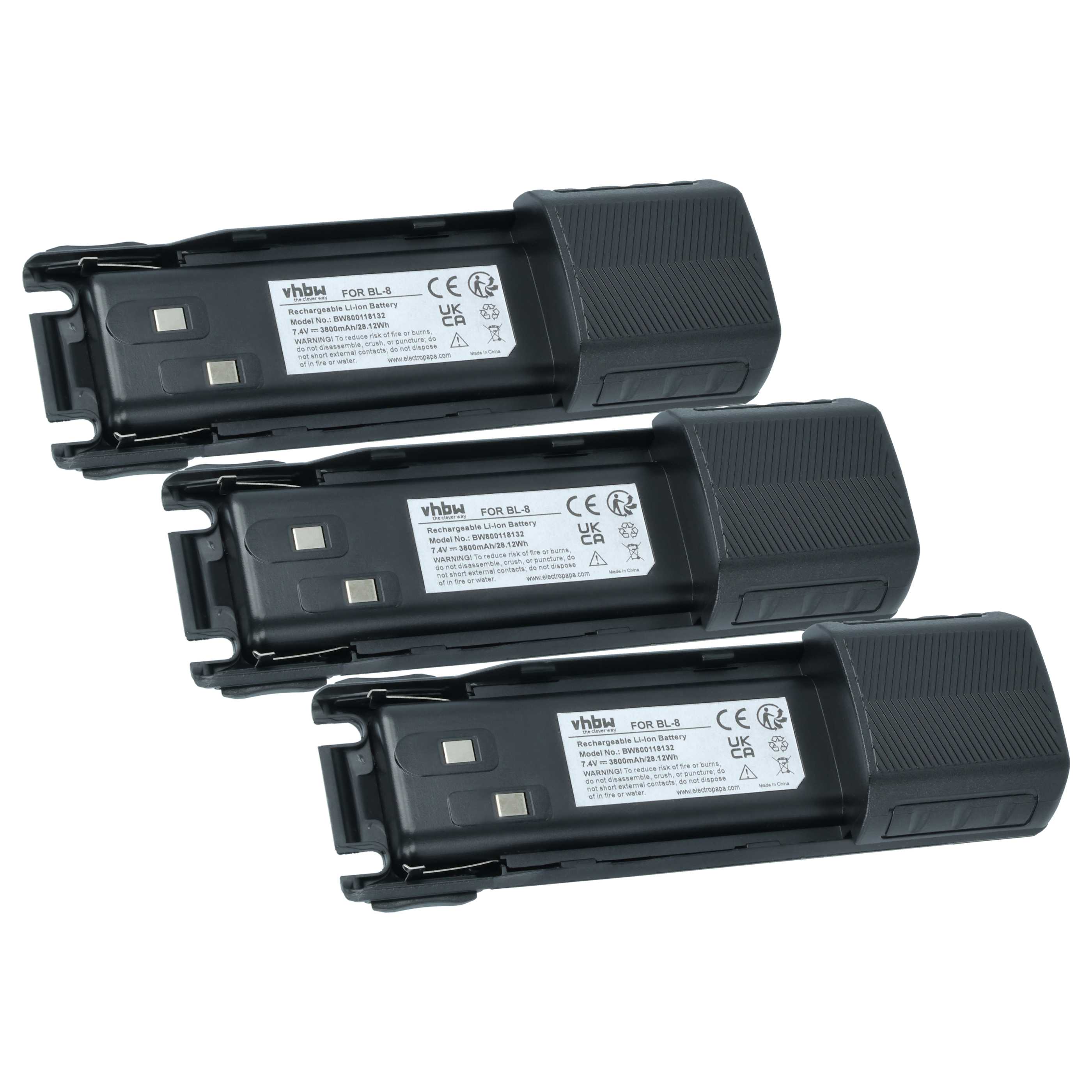 3x Batteria sostituisce Baofeng BL-8 per dispositivo radio - 3800mAh 7,4V Li-Ion