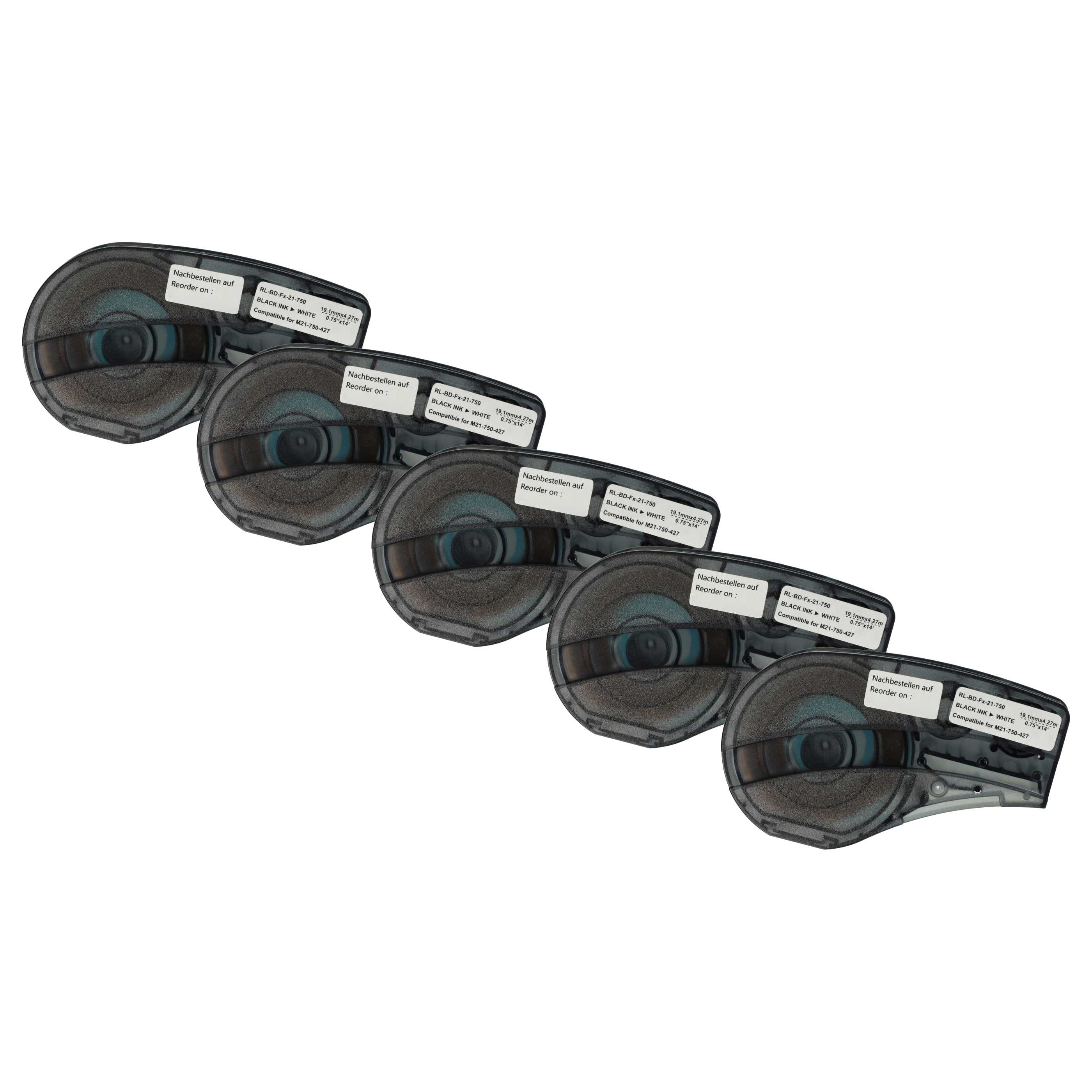 5x Label Tape as Replacement for Brady M21-750-427 - 19.05 mm Black to White, Vinyl