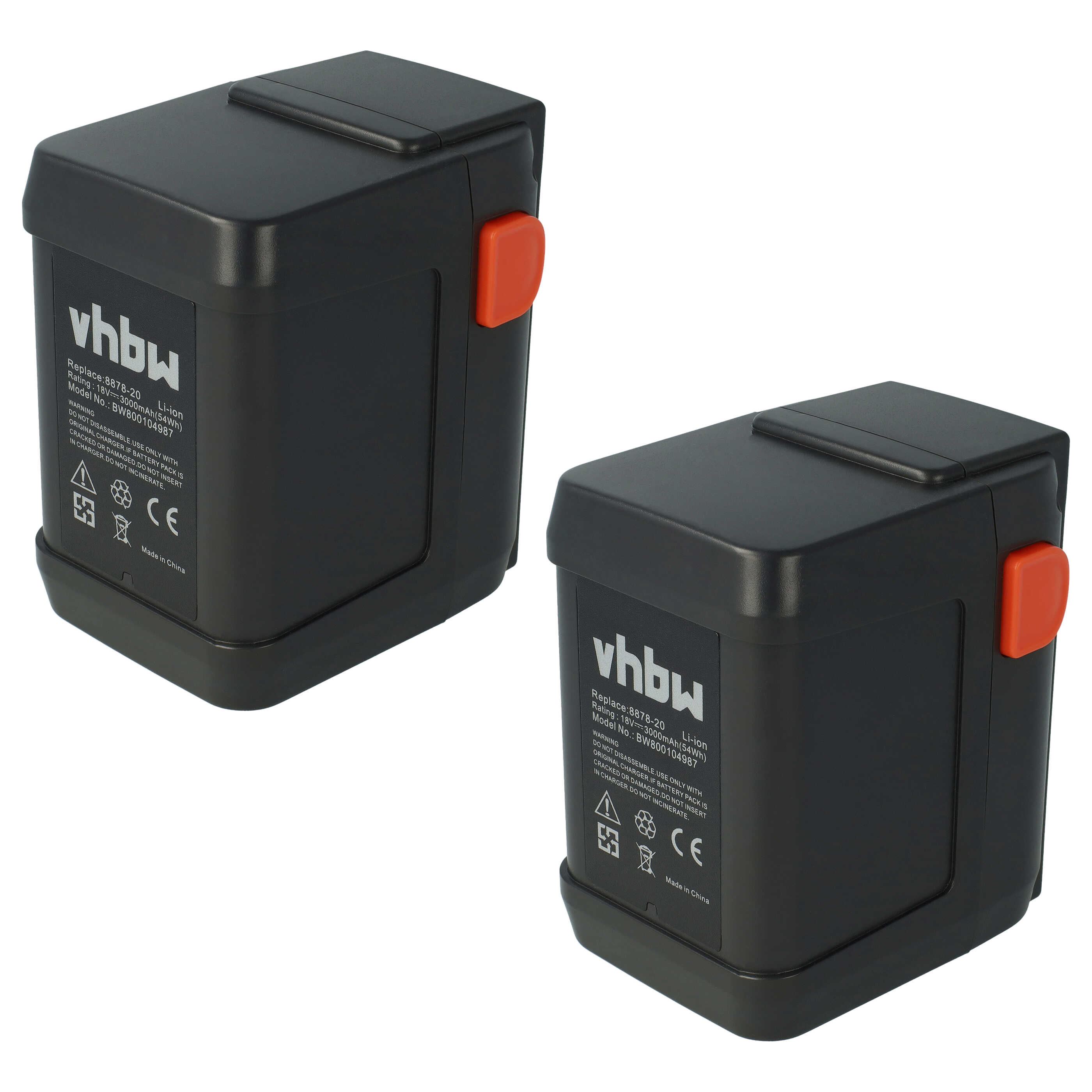 2x Battery replaces Gardena 8835, 8839, 8839-20, 8835-20, 8835-U, 8835-00.701.00 - 3000 mAh 18 V Li-Ion, black