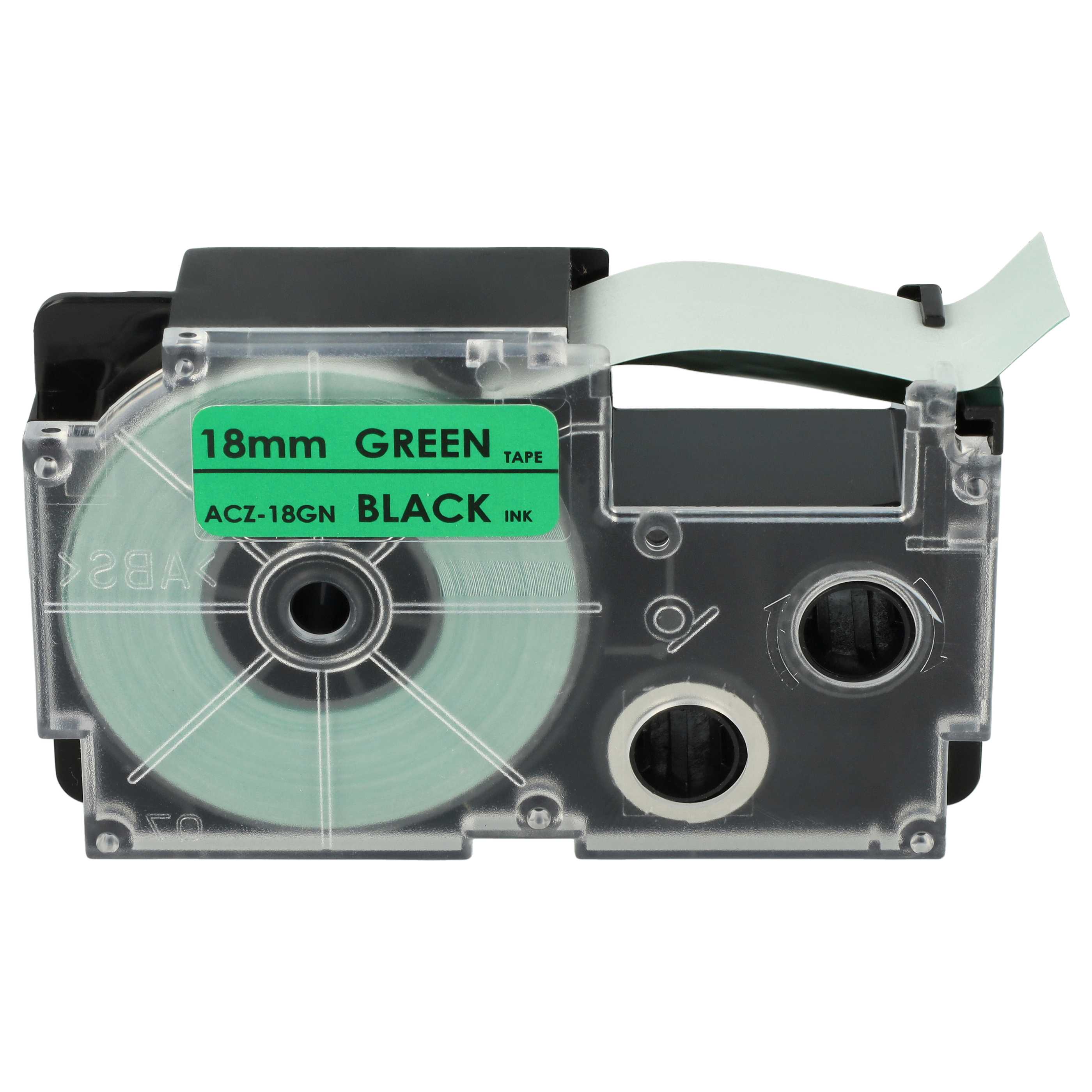 Cassette à ruban remplace Casio XR-18GN, XR-18GN1 - 18mm lettrage Noir ruban Vert, pet+ RESIN