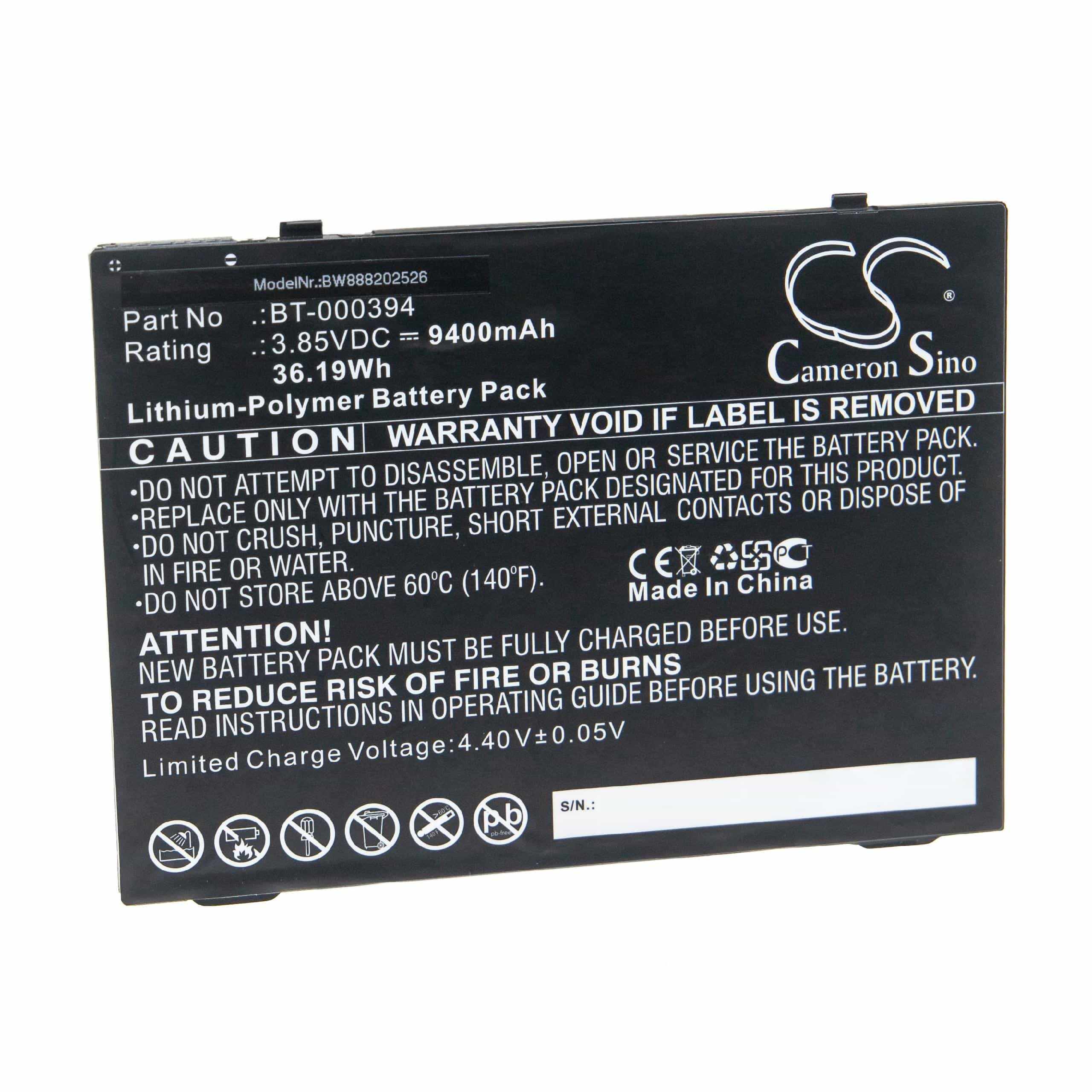 Tablet Battery Replacement for Zebra BT-000394 - 9400mAh 3.85V Li-polymer