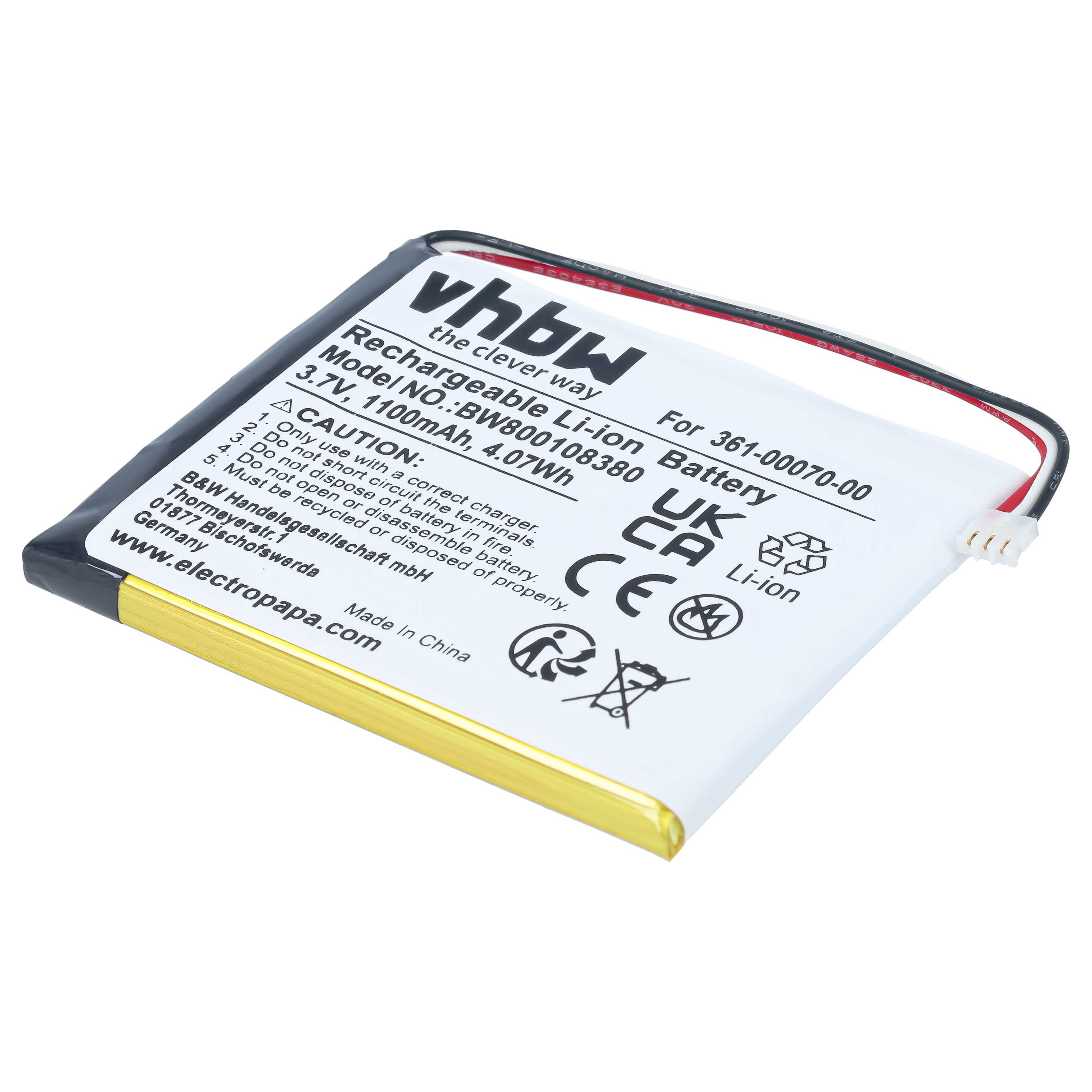 GPS Battery replaces Garmin 361-00070-01, 361-00070-00 - 1100mAh, 3.7V