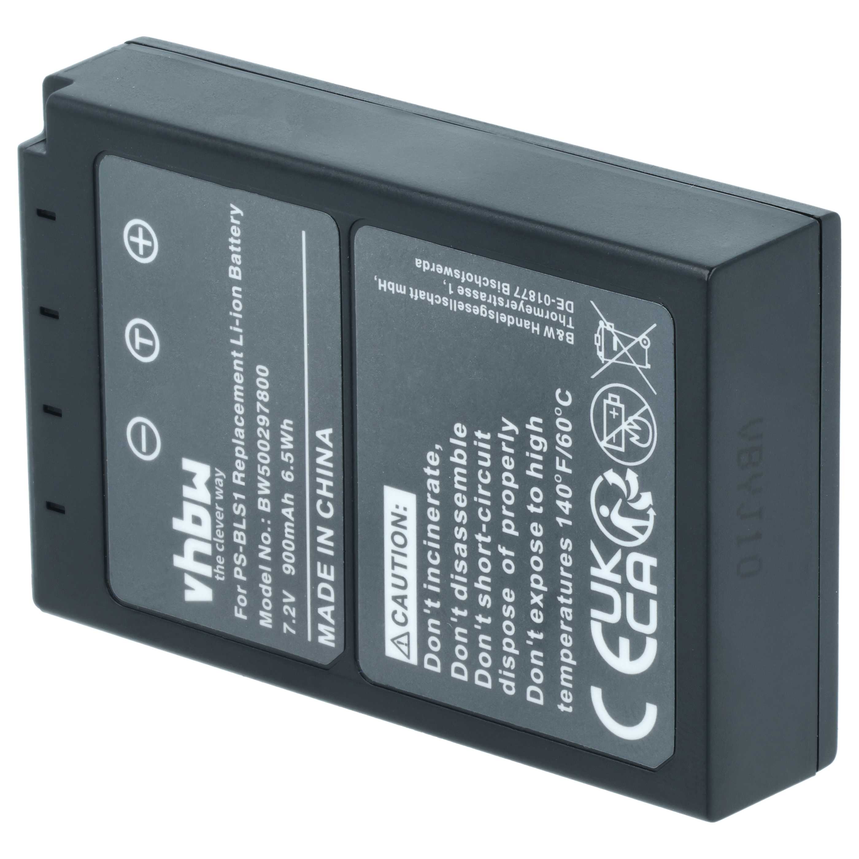 Battery replaces Olympus PS-BLS1 - 900mAh, 7.2V, Li-Ion