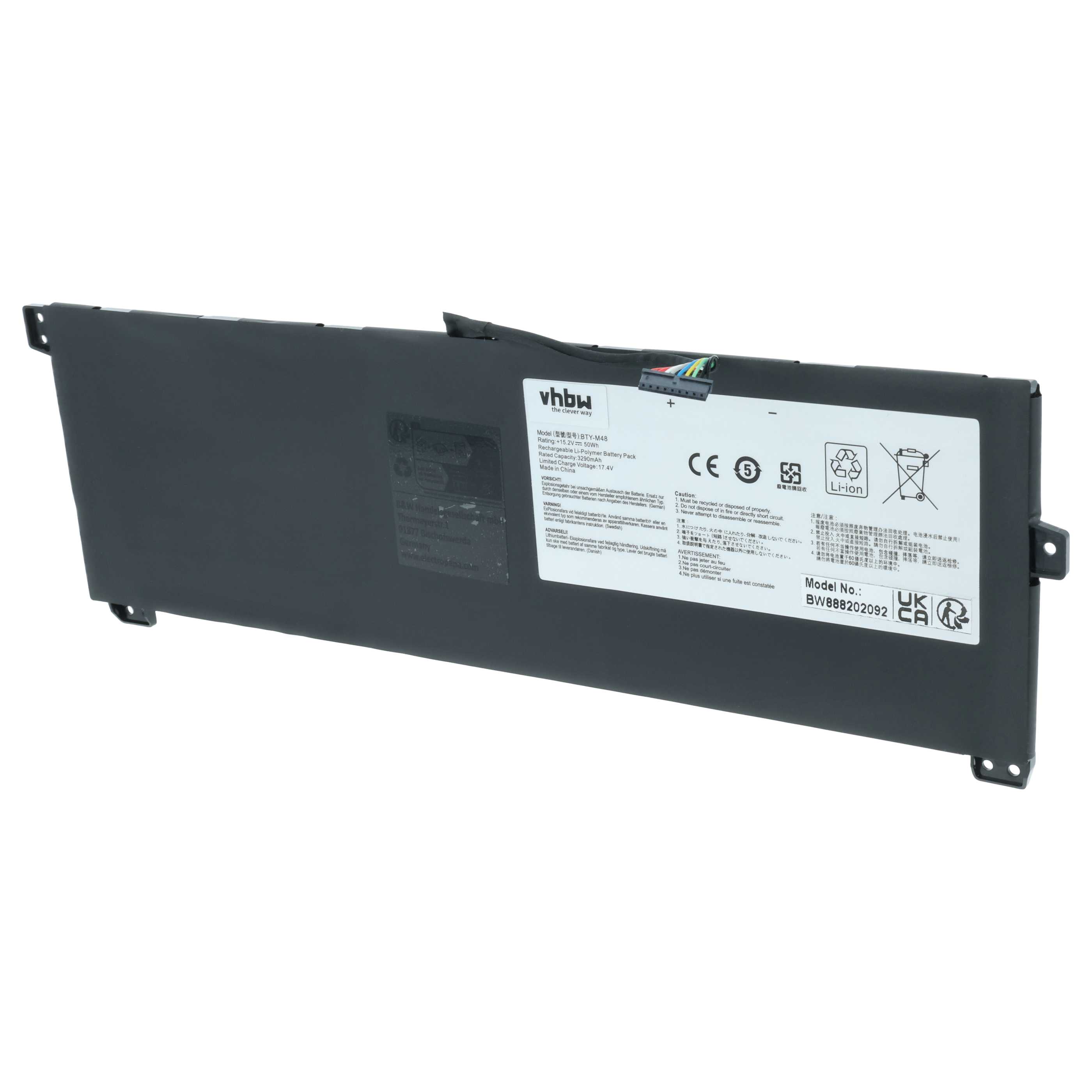 Akumulator do laptopa zamiennik MSI BTY-M48, 4ICP5/41/119 - 3250 mAh 15,2 V LiPo, czarny