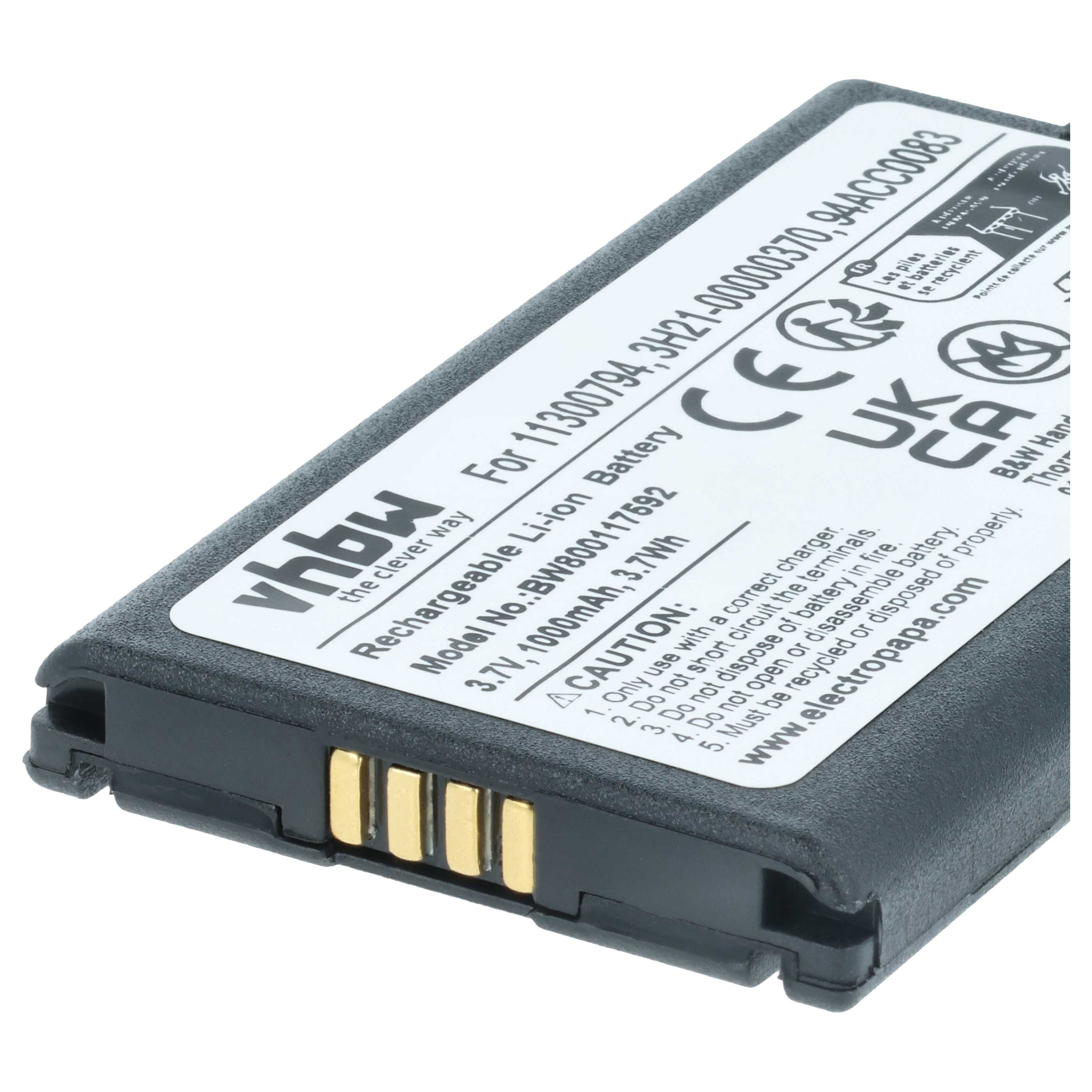 2x Akku als Ersatz für Datalogic 11300794, 3H21-00000370 für Datalogic Barcodescanner - 1000mAh 3,7V Li-Ion