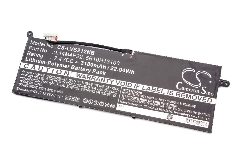 Batterie remplace Lenovo L14M4P22, 5B10H13100 pour ordinateur portable - 3100mAh 7,4V Li-polymère