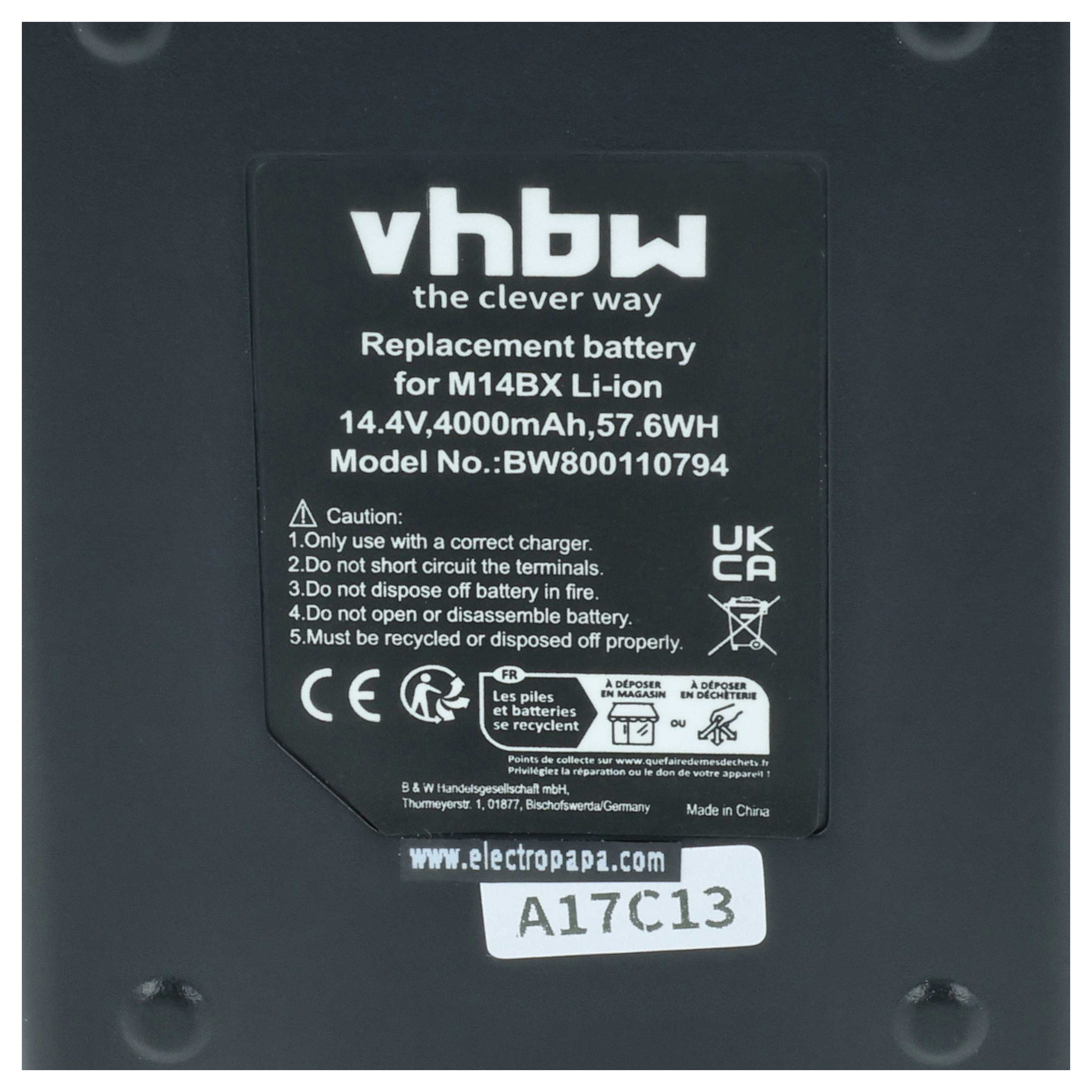 Battery replaces BTI 9048282, A14,4, 9048286 Electric Power Tool - 4000 mAh, 14.4 V, Li-Ion