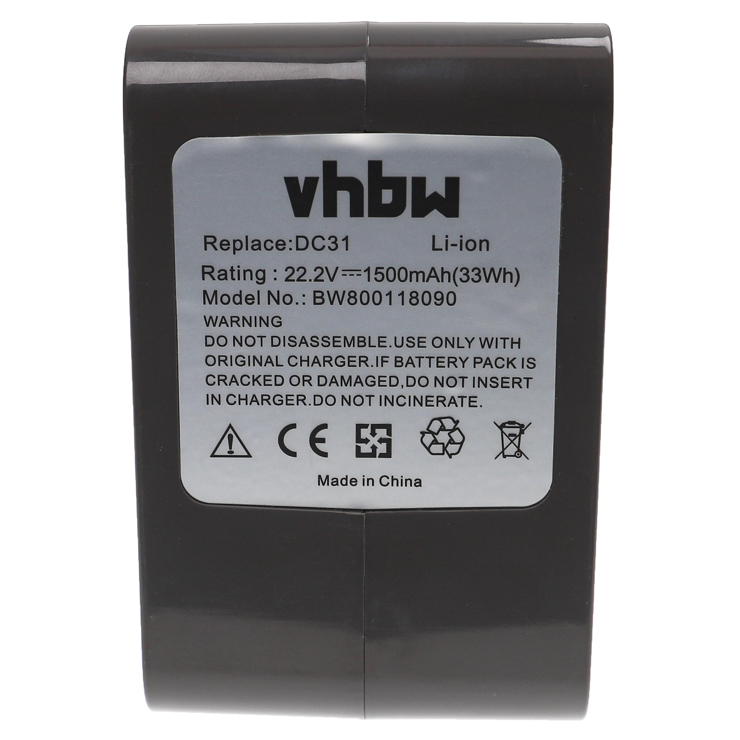 Batteria sostituisce Dyson 17083-3009, 17083-3511 per aspirapolvere Dyson - 1500mAh 22,2V Li-Ion grigio