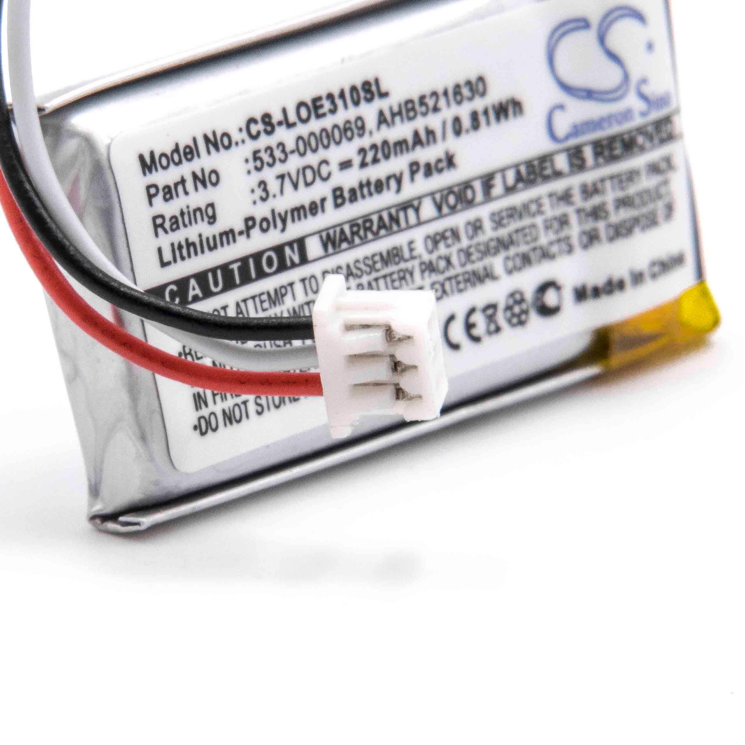 Batterie remplace Logitech 533-000069, AHB521630 pour casque audio - 220mAh 3,7V Li-polymère