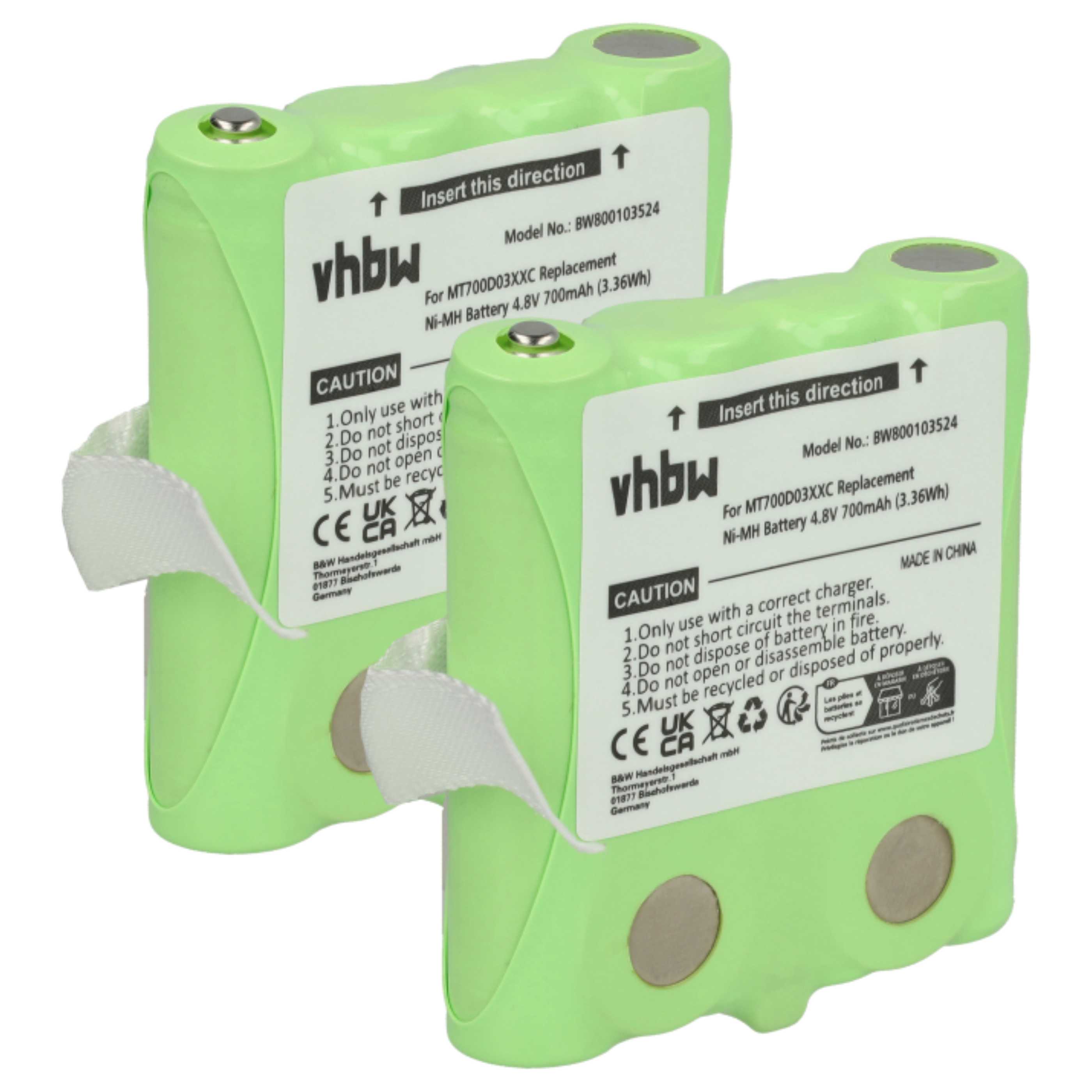 2x Batteria sostituisce LH060-3A44C4BT, MT700D03XXC per dispositivo radio Simvalley - 700mAh 4,8V NiMH