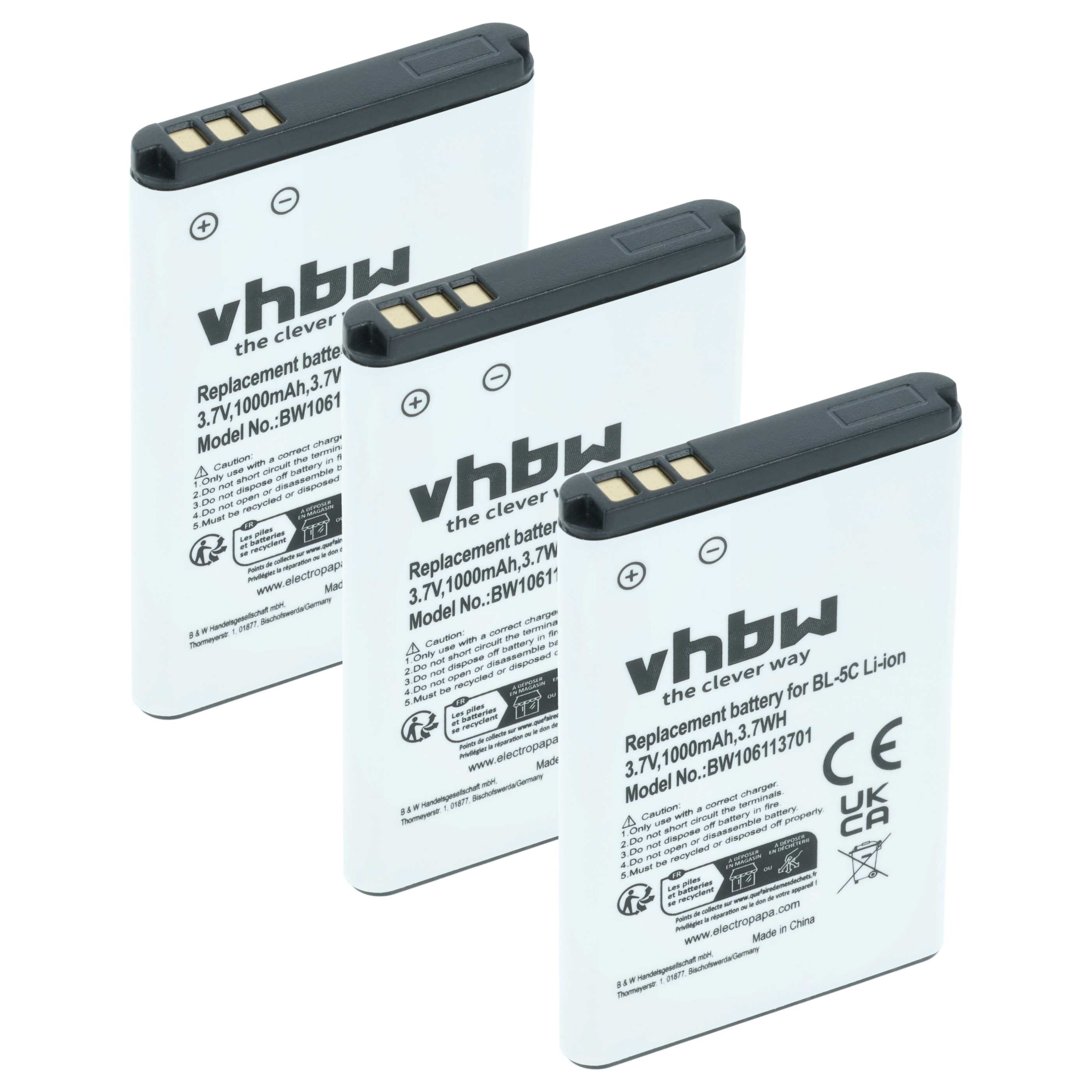 3x Akumulator do telefonu smartfona zamiennik Alcatel RTR001F01, 3BN67332AA, 10000058 - 1000 mAh 3,7 V Li-Ion
