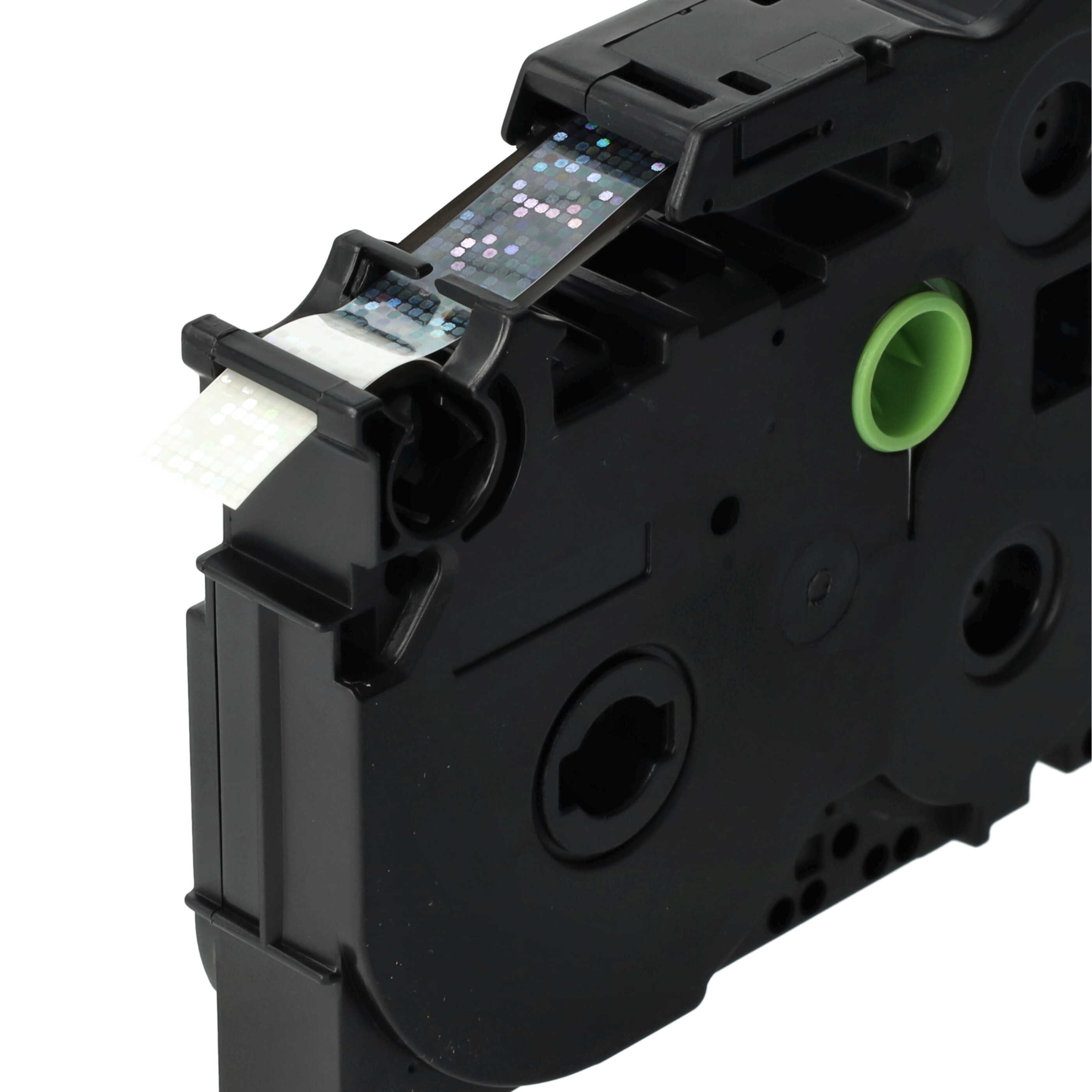 Label Tape replaces Brother TZE-221L1 - 9 mm Black to White (Glitter)