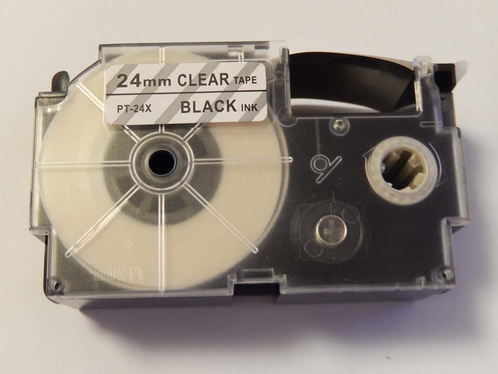 Label Tape as Replacement for Casio XR-24X - 24 mm Black to Transparent
