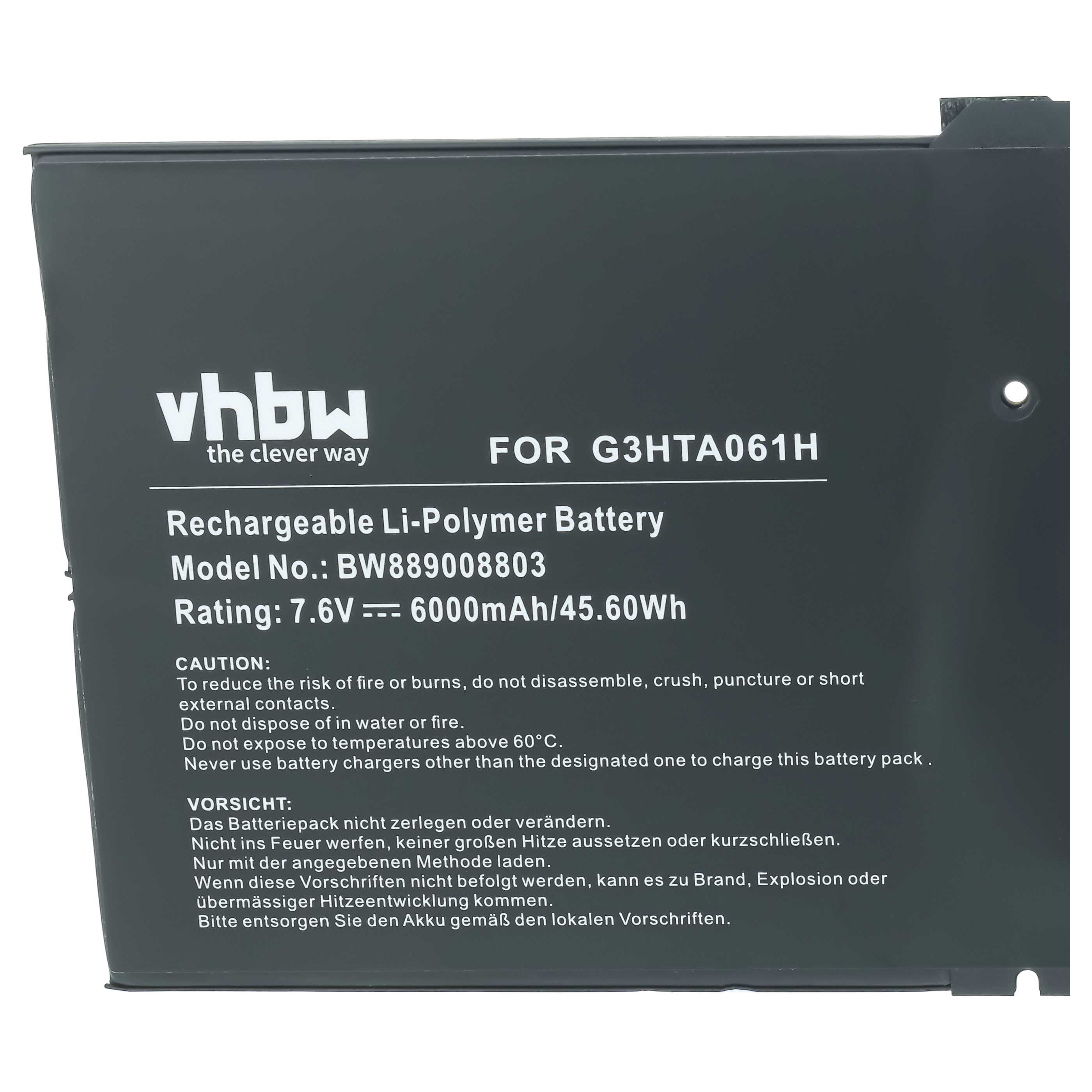 Batterie remplace Microsoft G3HTA061H pour ordinateur portable Microsoft- 6000mAh 7,6V Li-polymère