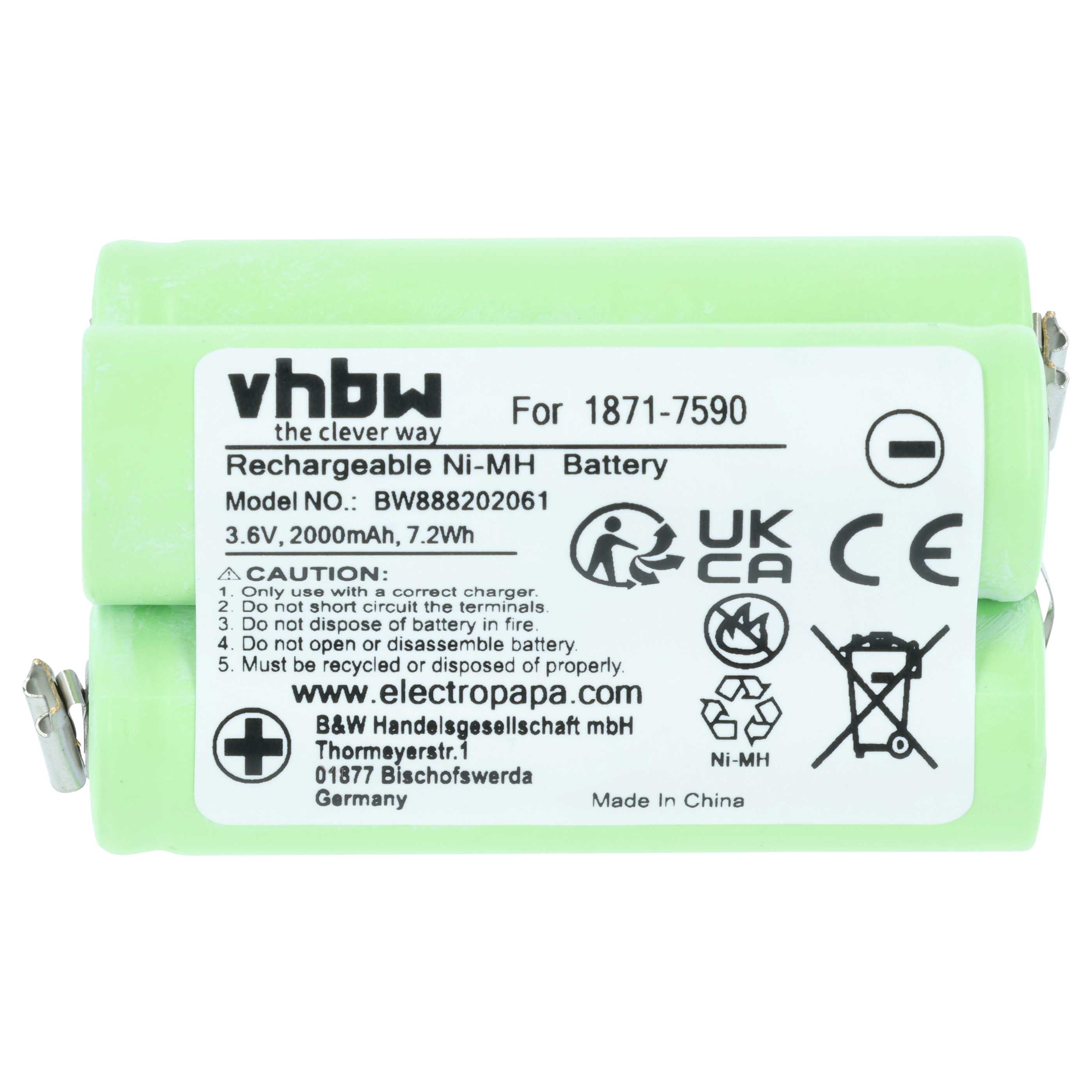 Batterie remplace Moser 1871-7590 tondeuse à cheveux - 2000mAh 3,6V NiMH