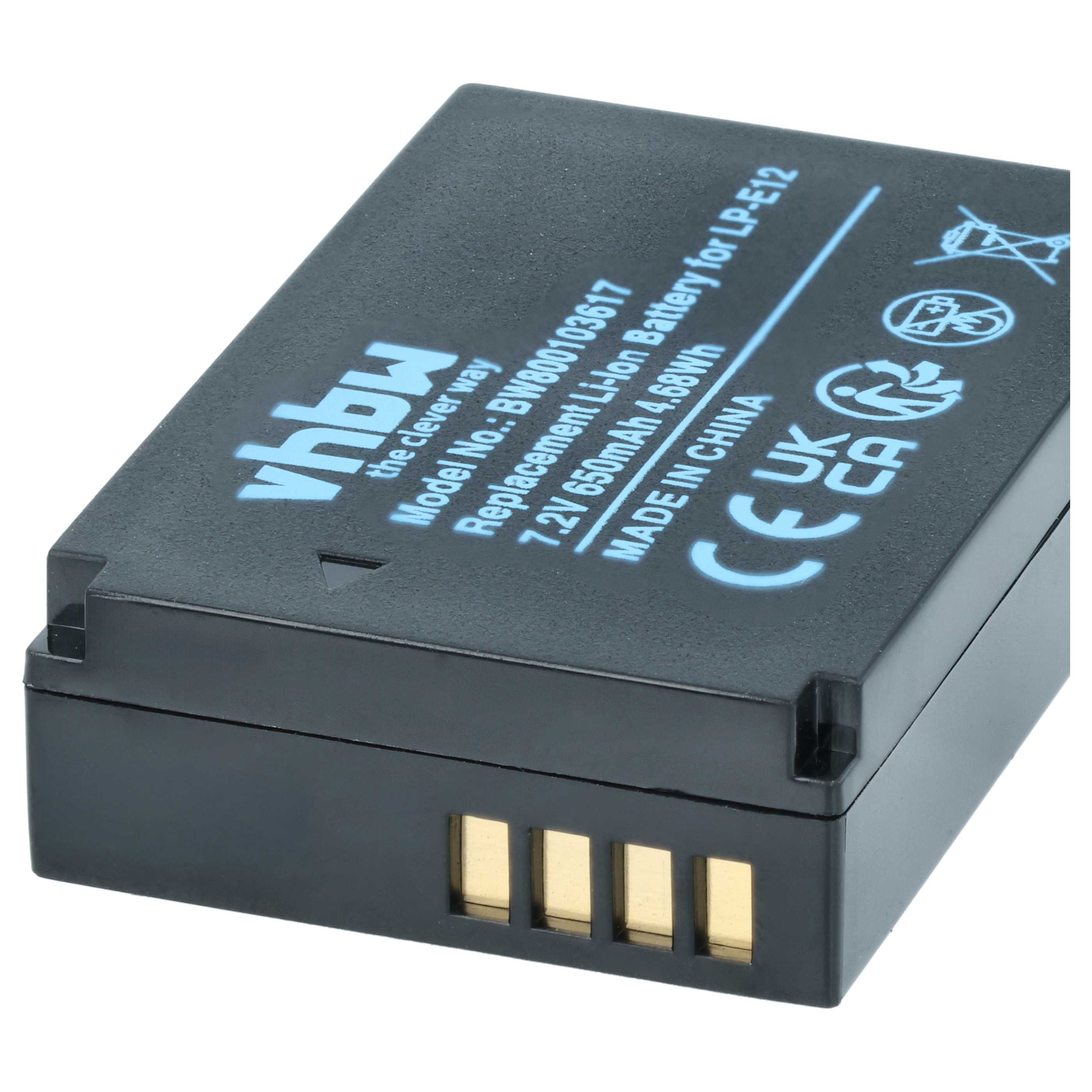 2x Battery replaces Canon LP-E12 - 650mAh, 7.2V, Li-Ion
