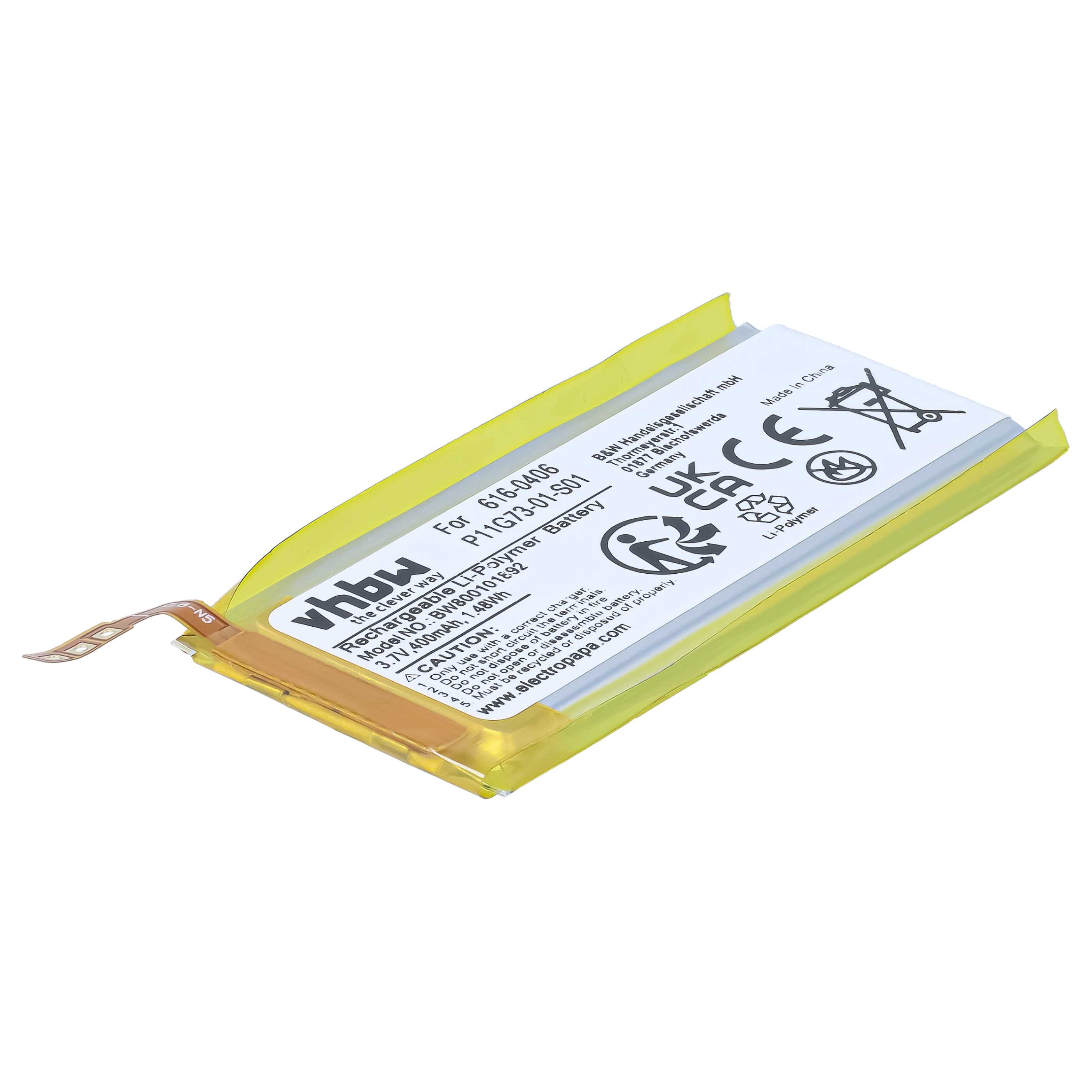 Akumulator do odtwarzacza MP3 zamiennik Apple 616-0406, P11G73-01-S01, 616-0467 - 400 mAh 3,7 V LiPo