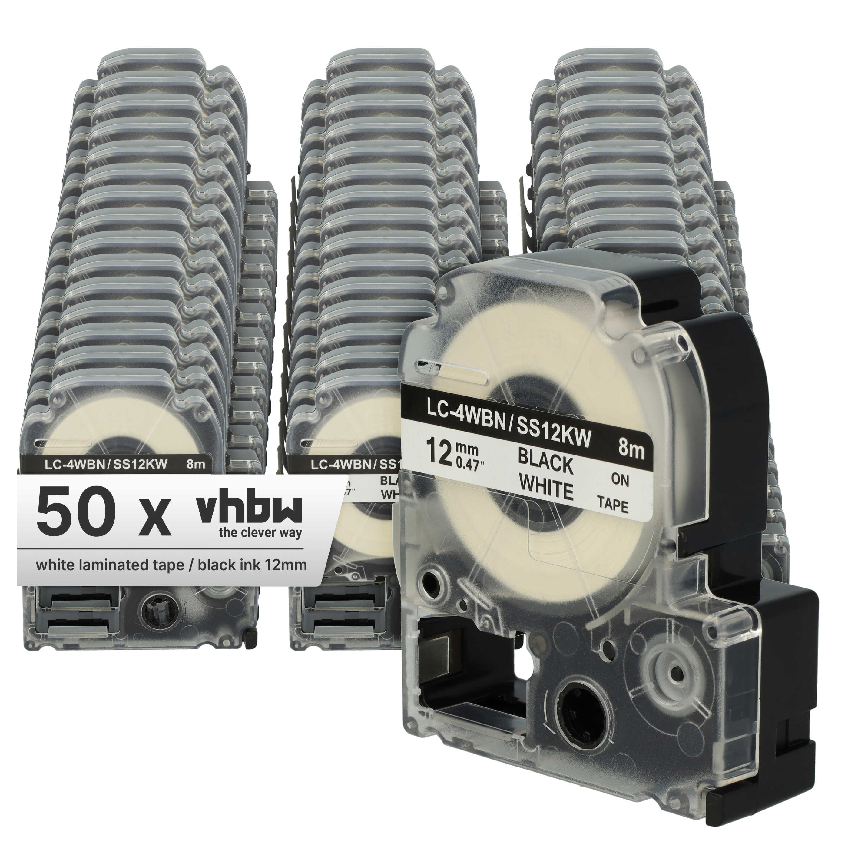 50x Label Tape replaces Epson LC-4WBN - 12 mm Black to White