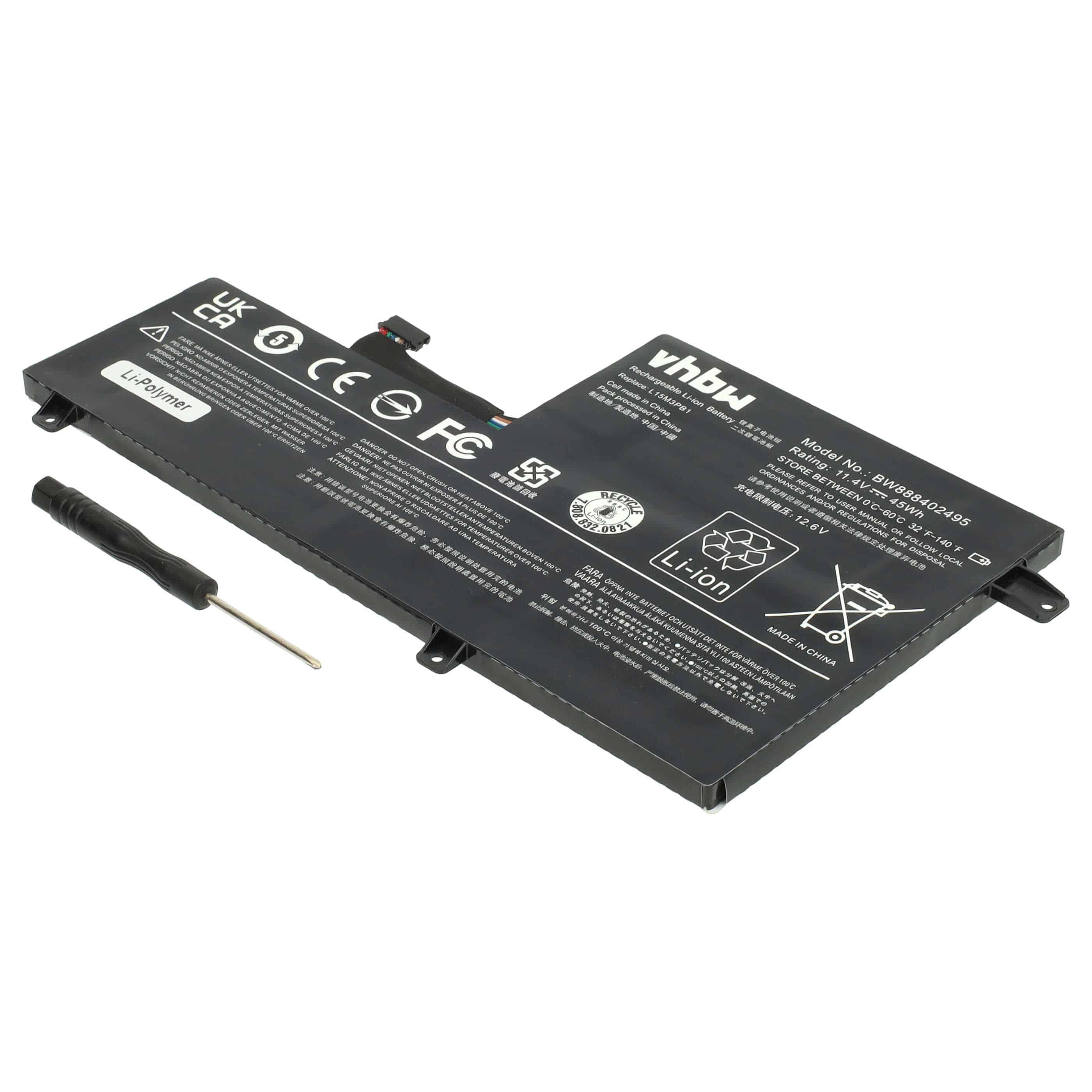 Batterie remplace Lenovo 5B10K88048, 5B10K88047 pour ordinateur portable - 3900mAh 11,4V Li-polymère