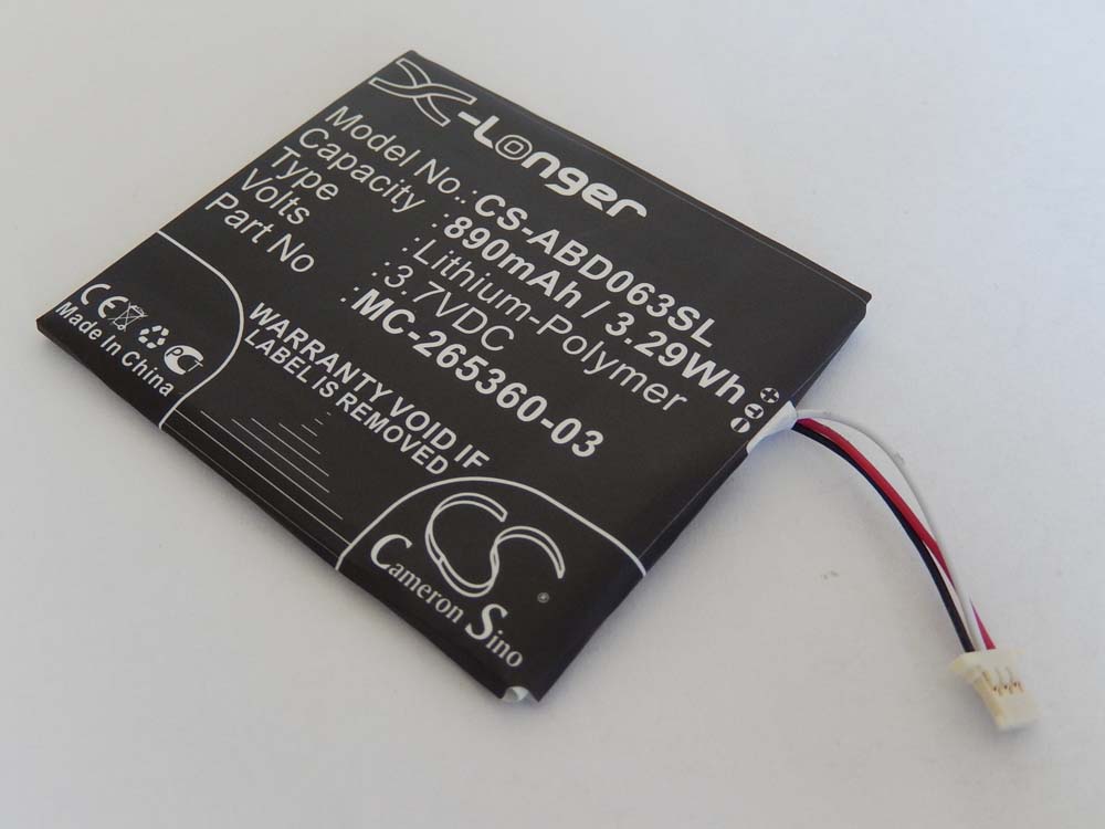 Batterie remplace Amazon MC-265360-03, 58-000151, 58-000083 pour liseuse ebook - 890mAh 3,7V Li-polymère