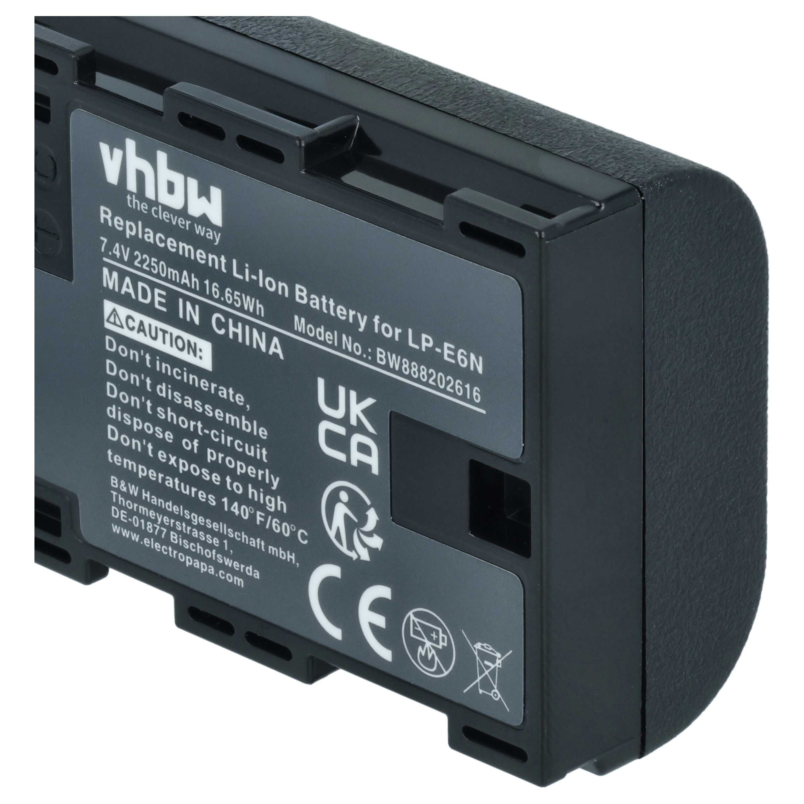 Kamera-Akku (2 Stück) als Ersatz für Canon LP-E6N für Blackmagic - 2250mAh 7,4V Li-Ion mit Infochip