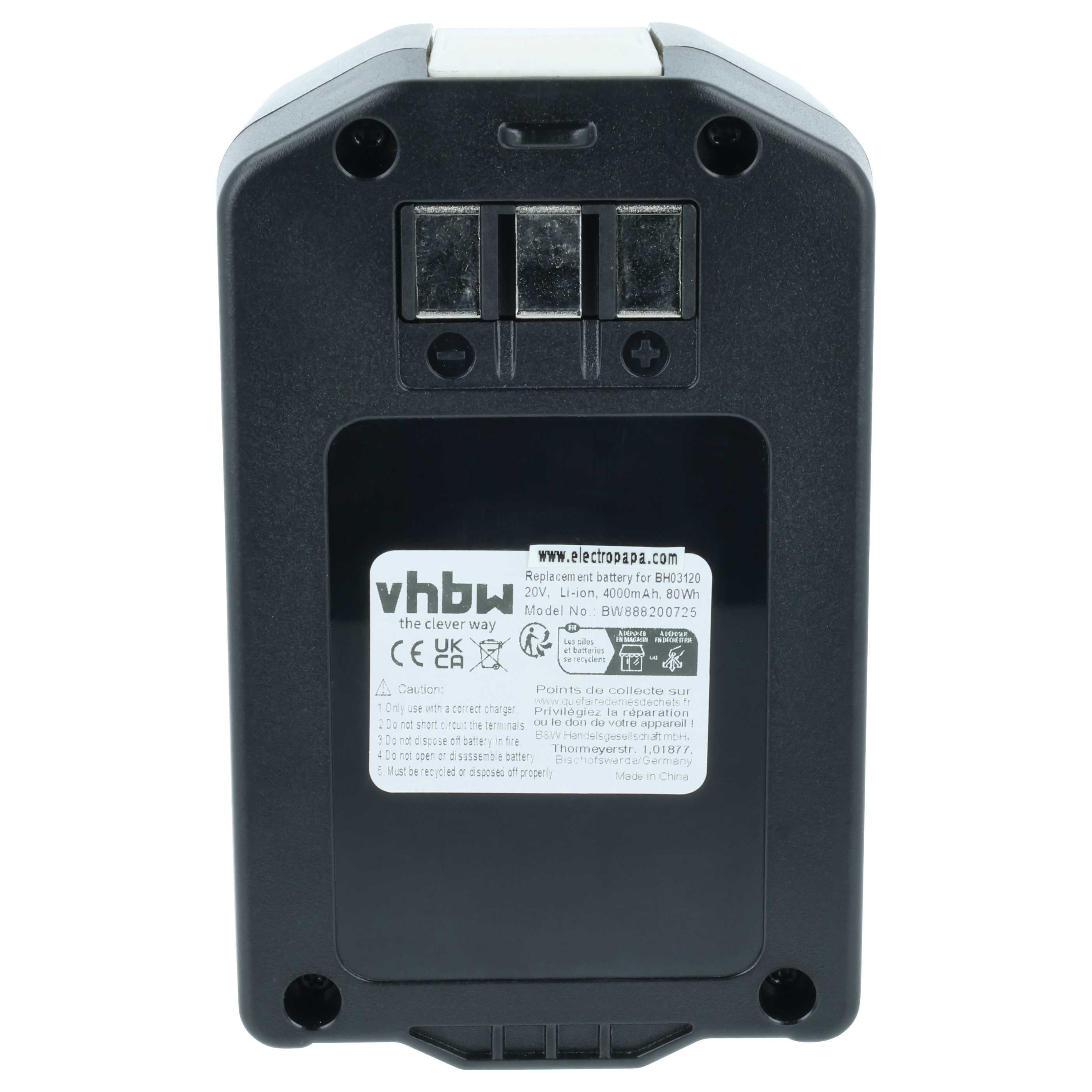Akku als Ersatz für Hoover BH03120, BH03100, 440005973, 440005966, 44139 für Hoover Staubsauger - 4000mAh 20V Li-Ion