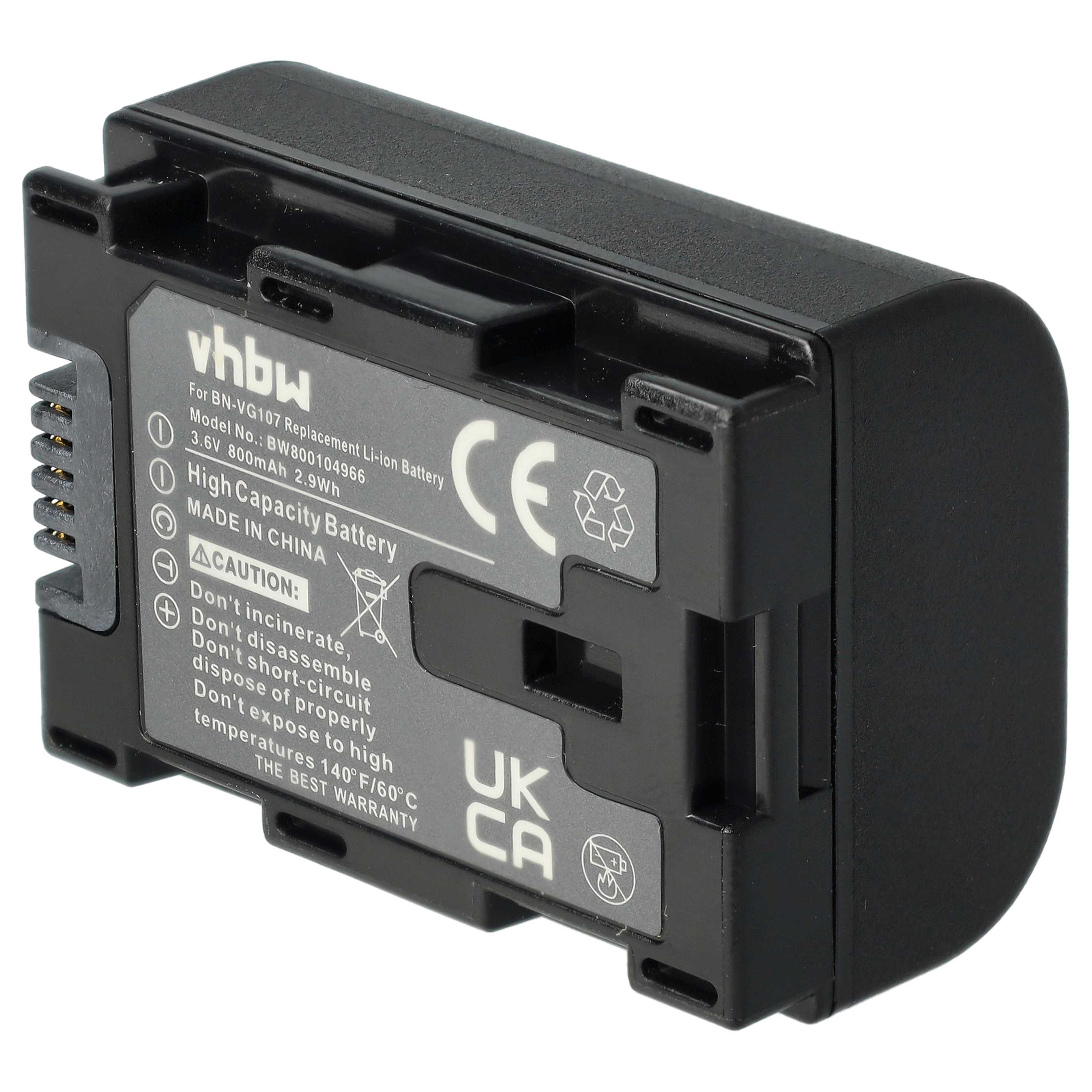 Videocamera Battery replaces JVC BN-VG107, BN-VG107U, BN-VG107E, BN-VG108, BN-VG107US - 800 mAh 3.6 V Li-Ion
