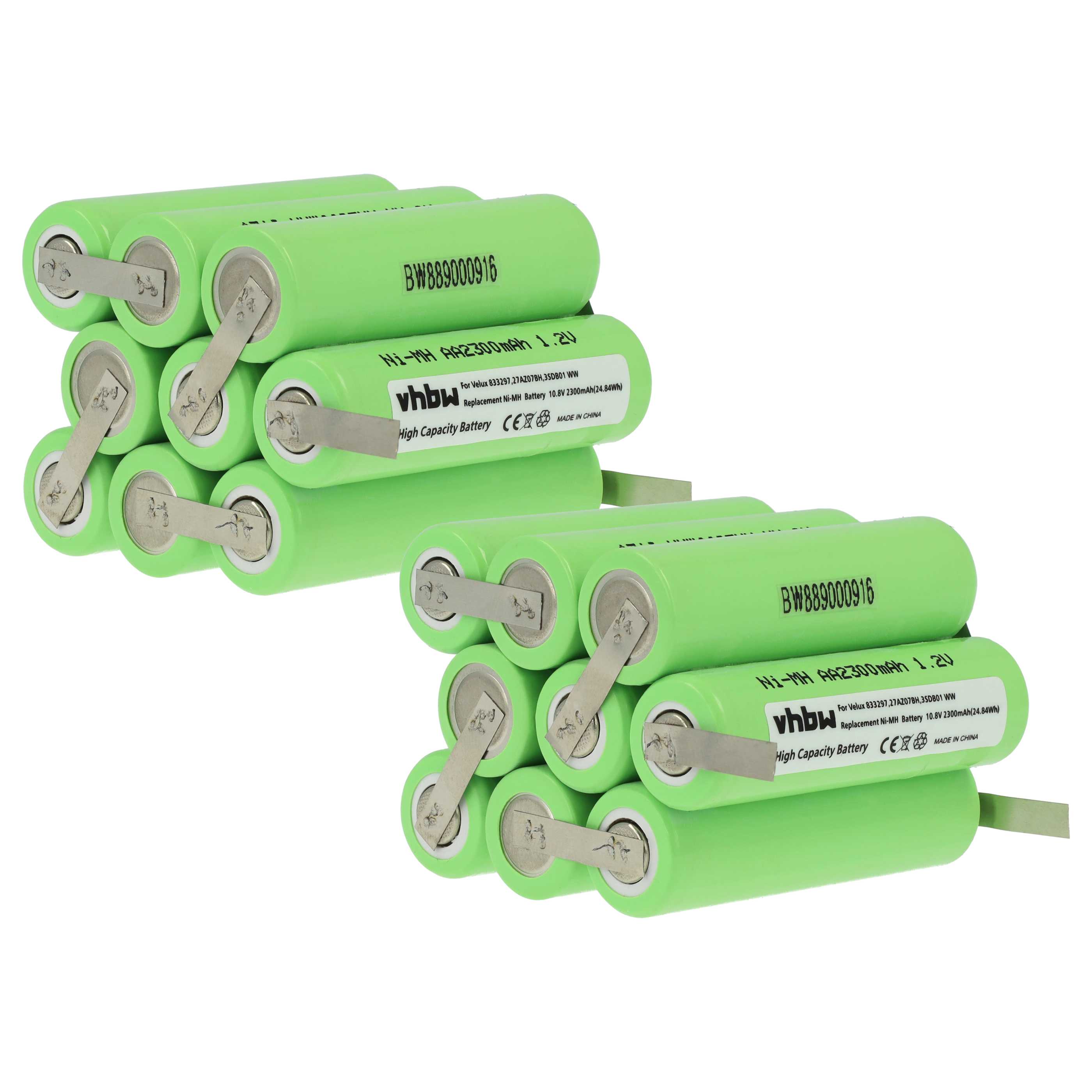 Batterie (2 pcs.) remplace 833297, 27AZ07BH, 3SD B01 WW store volet de fenêtre Velux - 2300mAh 10,8V NiMH