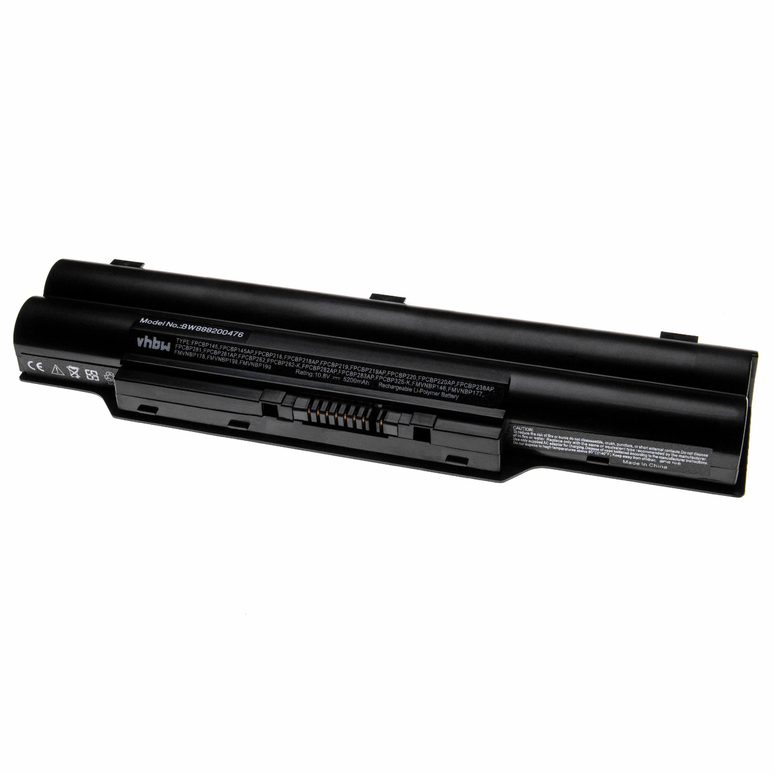 Batterie remplace Fujitsu cp293541-01, CP293550-01 pour ordinateur portable - 5200mAh 10,8V Li-polymère, noir
