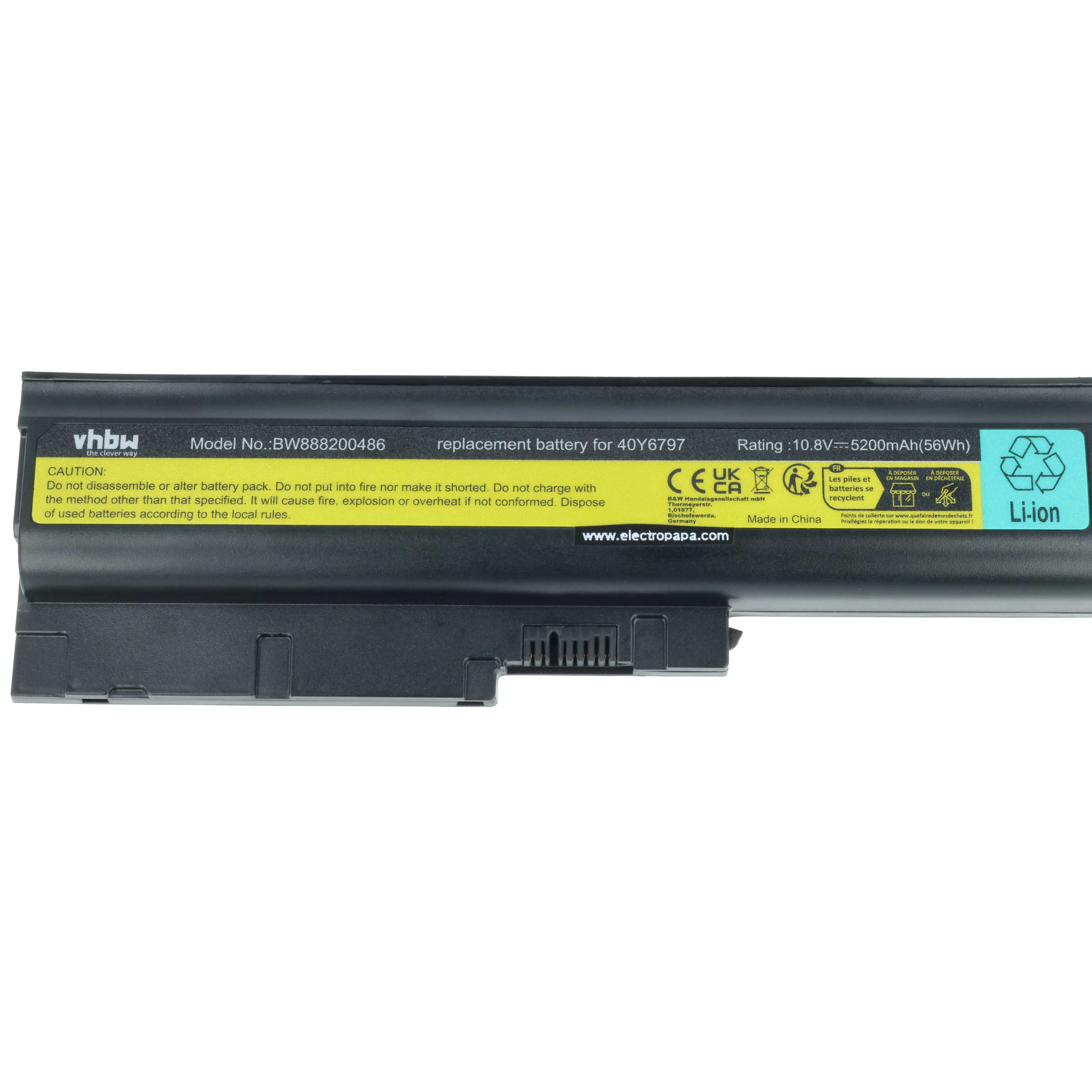 Akumulator do laptopa zamiennik IBM / Lenovo 40Y6797, 40Y6798, 40Y6795 - 5200 mAh 10,8 V Li-Ion, czarny