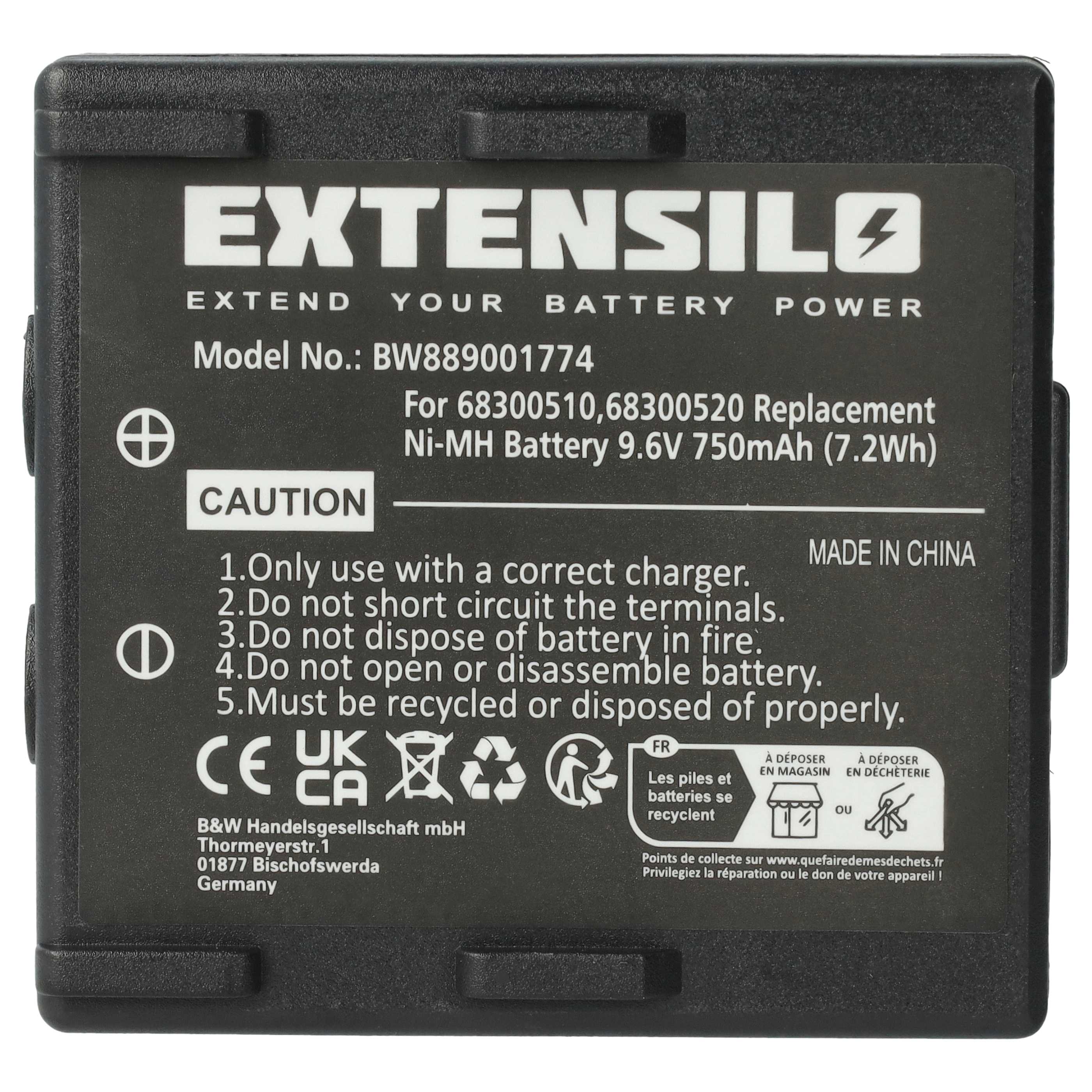 Akku (5 Stück) als Ersatz für Abitron 68300510, 68300520, 68300525, 68300530 Steuerung - 750mAh 9,6V NiMH