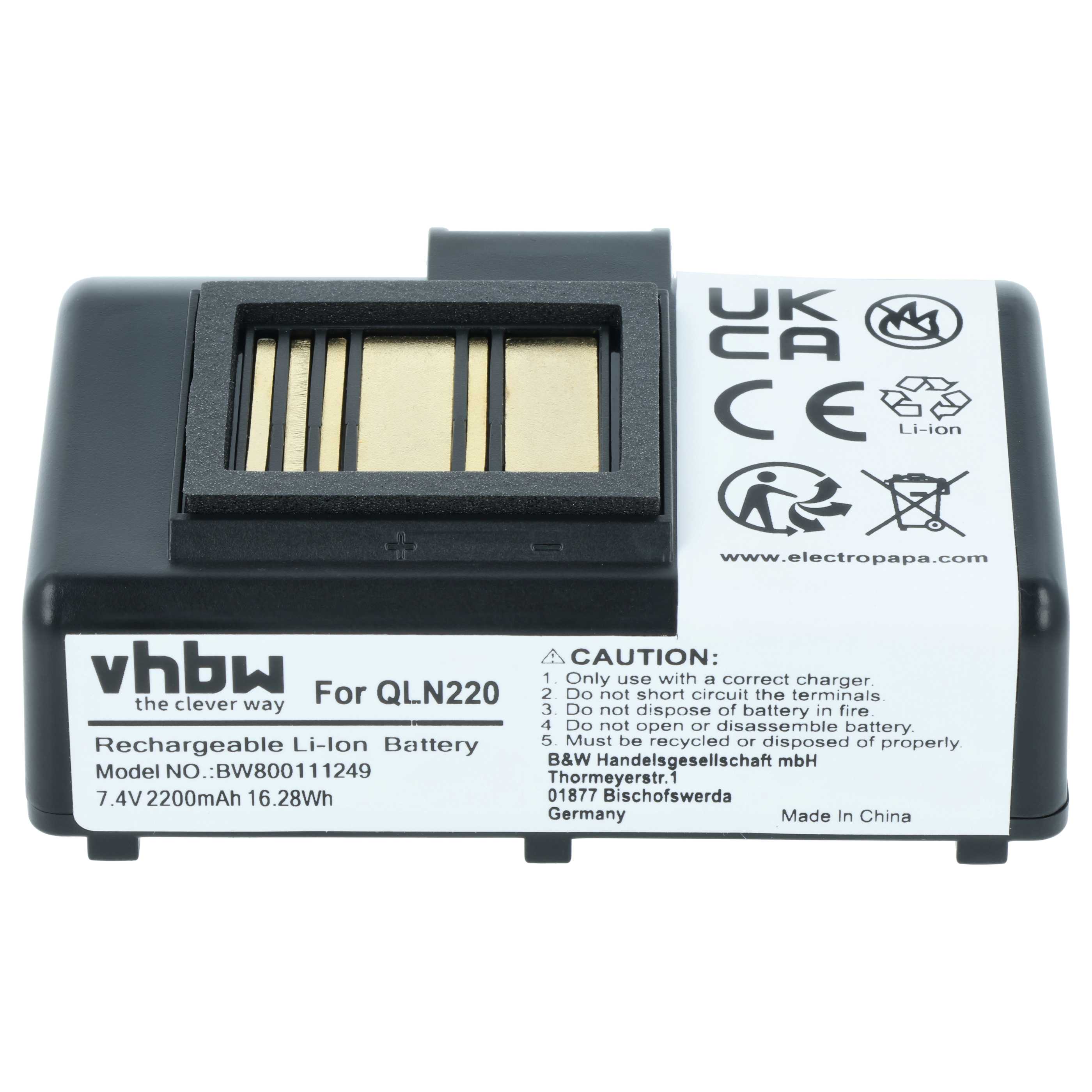 Printer 2x Battery replaces Zebra AT16004, BTRY-MPP-34MA1-01, BTRY-MPP-34MAHC1-01 - 2200 mAh 7.4 V Li-Ion
