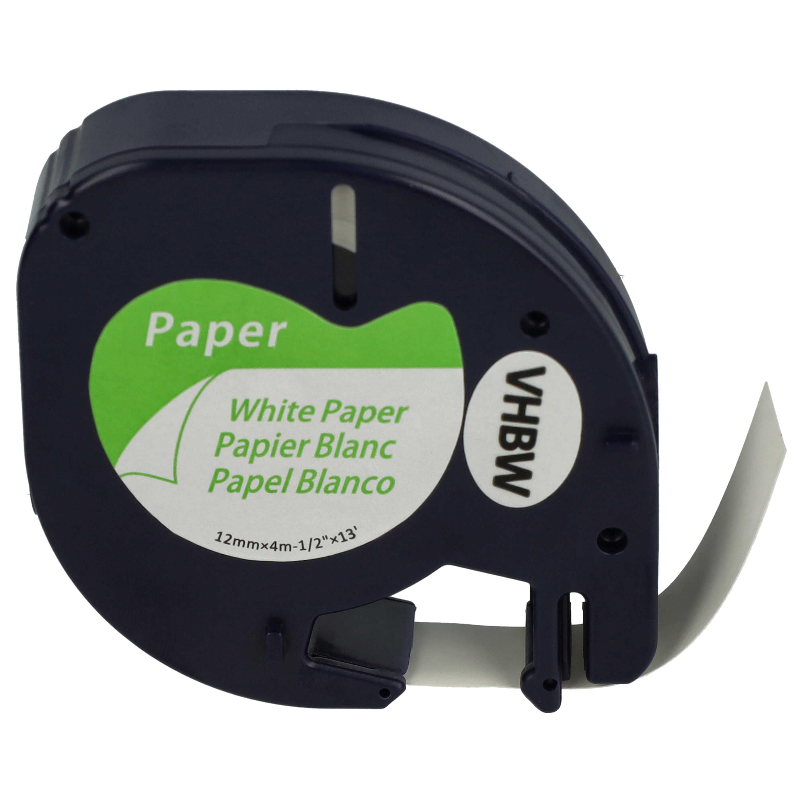 Cassette à ruban en papier remplace Dymo 91220, S0721510 - 12mm lettrage Noir ruban Blanc, papier