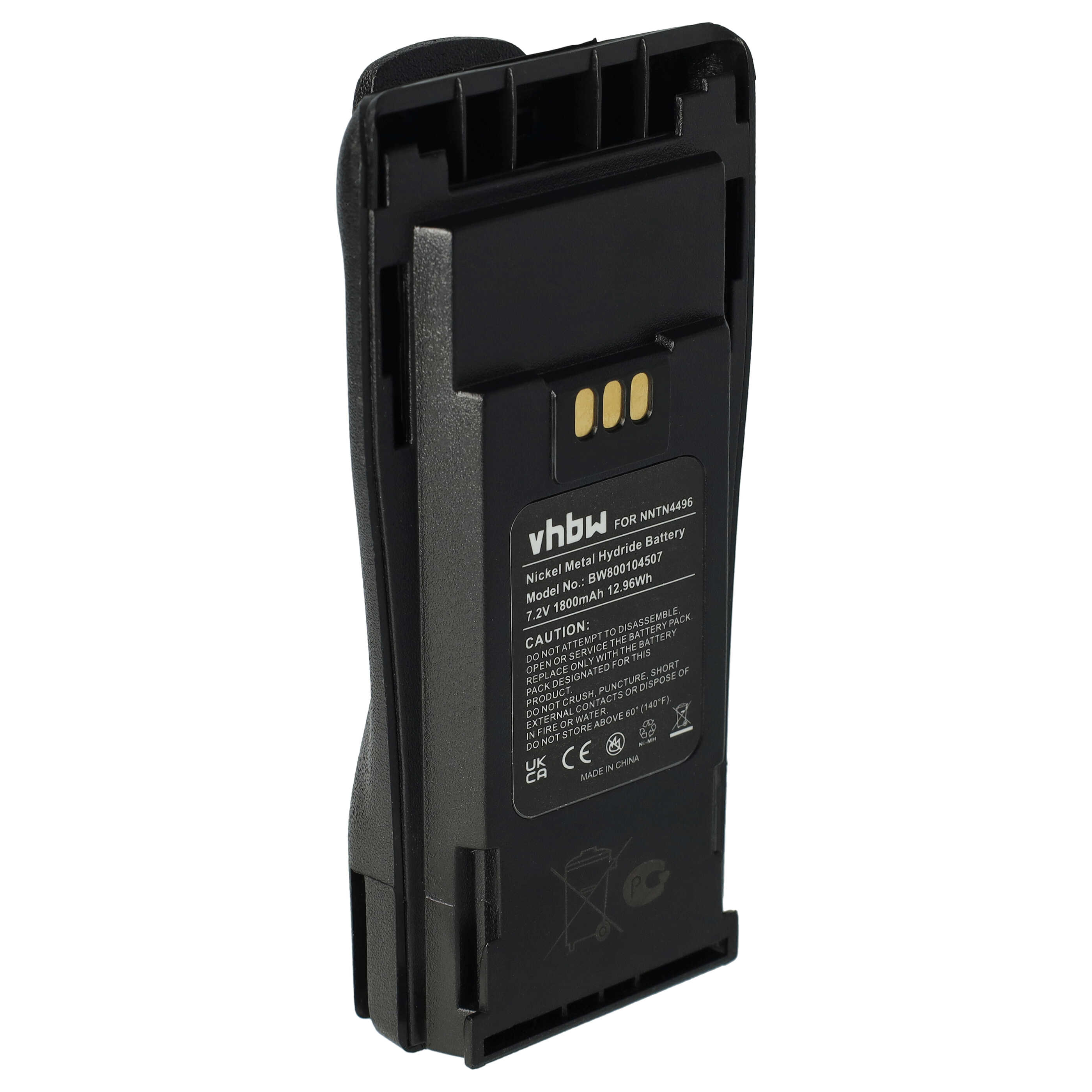 Batteria per dispositivo radio sostituisce Motorola NNTN4496, NNTN4496AR, MNN4254AR - 1800mAh, 7,2V NiMH