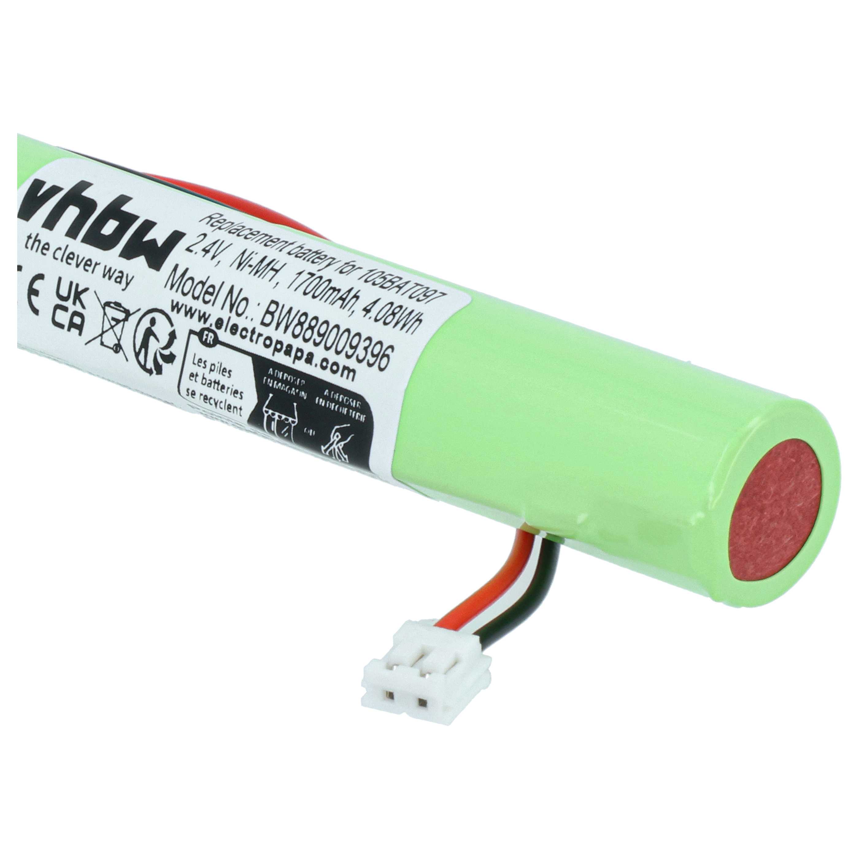 Emergency Light Battery replaces Kaufel 105BAT091 (Ni-Cd), 105BAT097 - 1700 mAh 2.4 V NiMH + cable